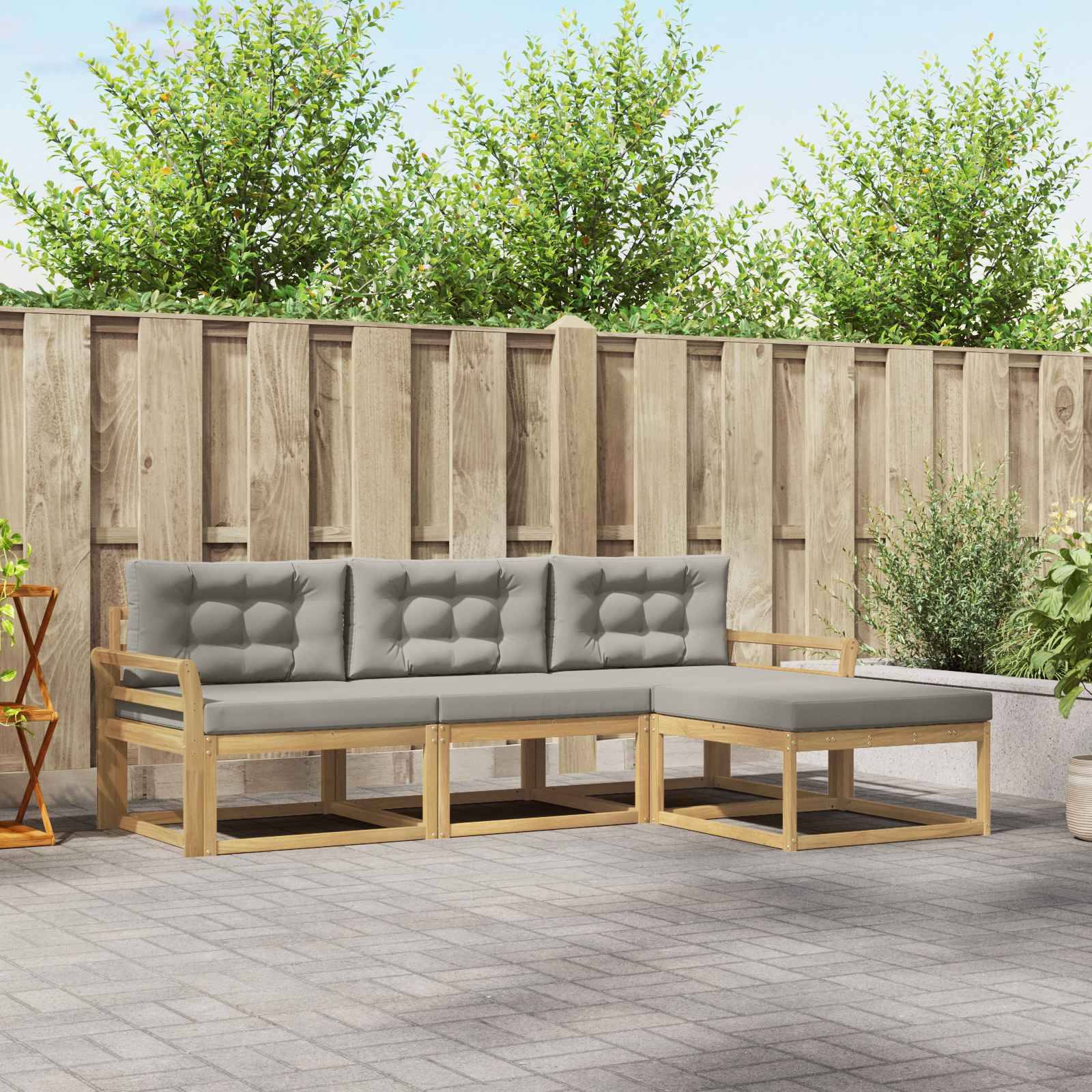 vidaXL Outdoor-Sofagarnitur 4 pcs Weiß und Hellgrau Polyester