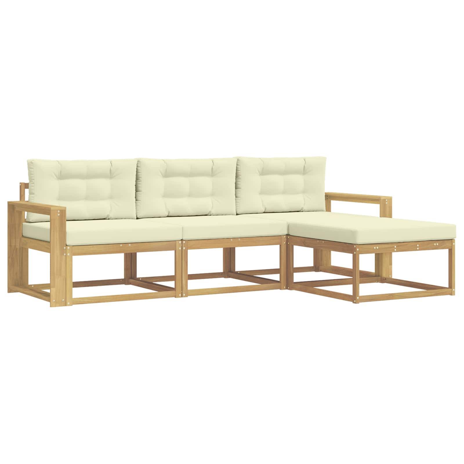 vidaXL Outdoor-Sofagarnitur mit Kissen 4 pcs Weiß und Creme Polyester