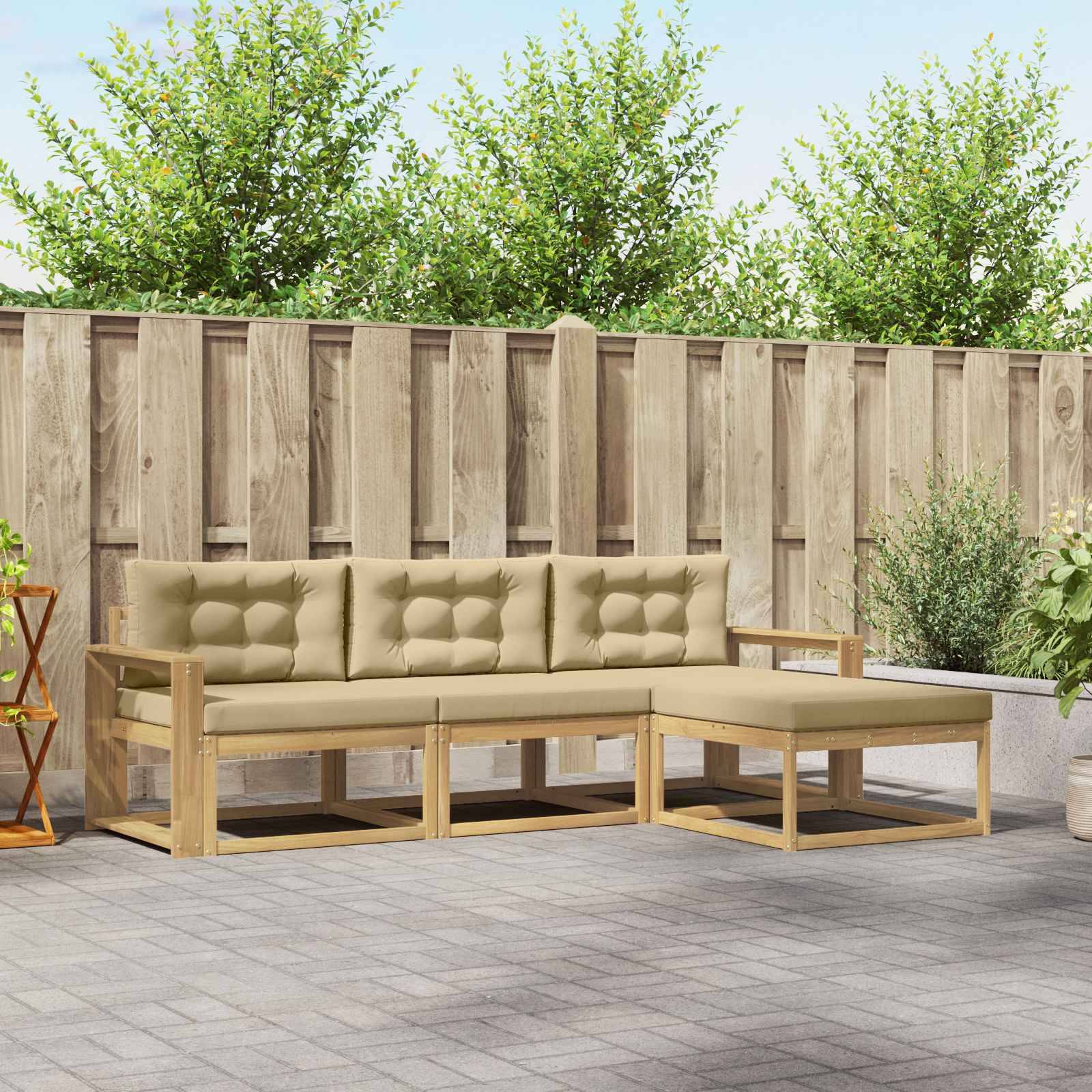 vidaXL Outdoor-Sofagarnitur mit Kissen 4 pcs Weiß und Beige Polyester