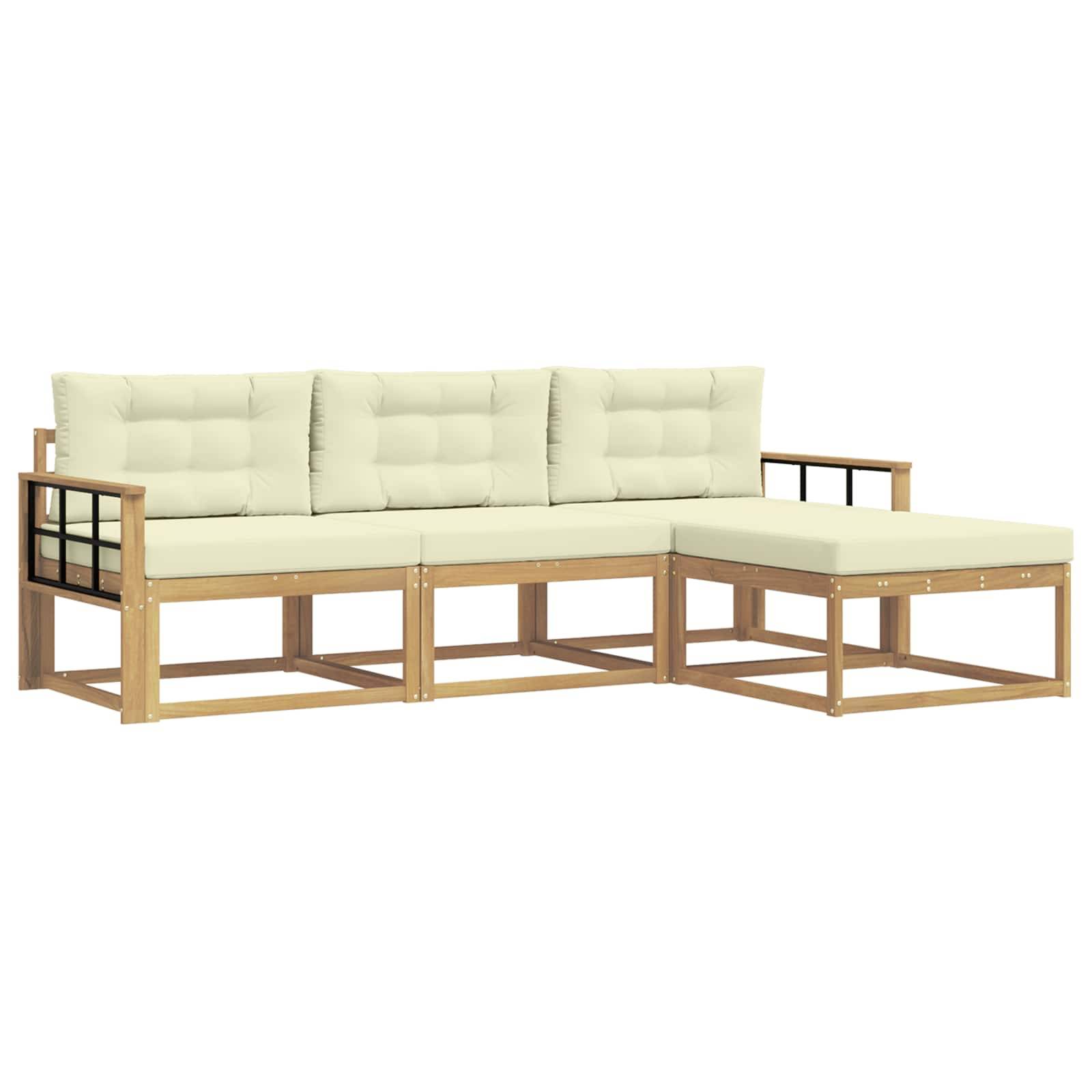 vidaXL Outdoor-Sofagarnitur mit Kissen 4 pcs Weiß und Creme Polyester