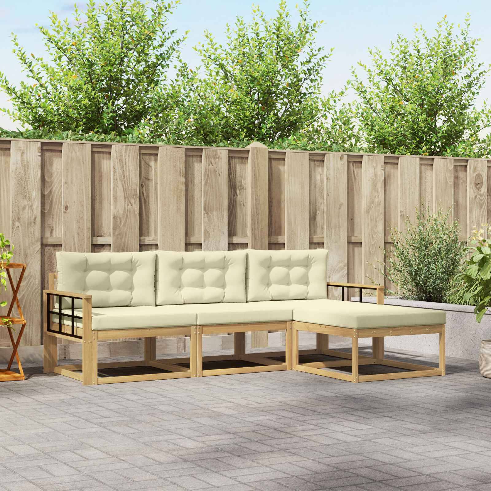 vidaXL Outdoor-Sofagarnitur mit Kissen 4 pcs Weiß und Creme Polyester