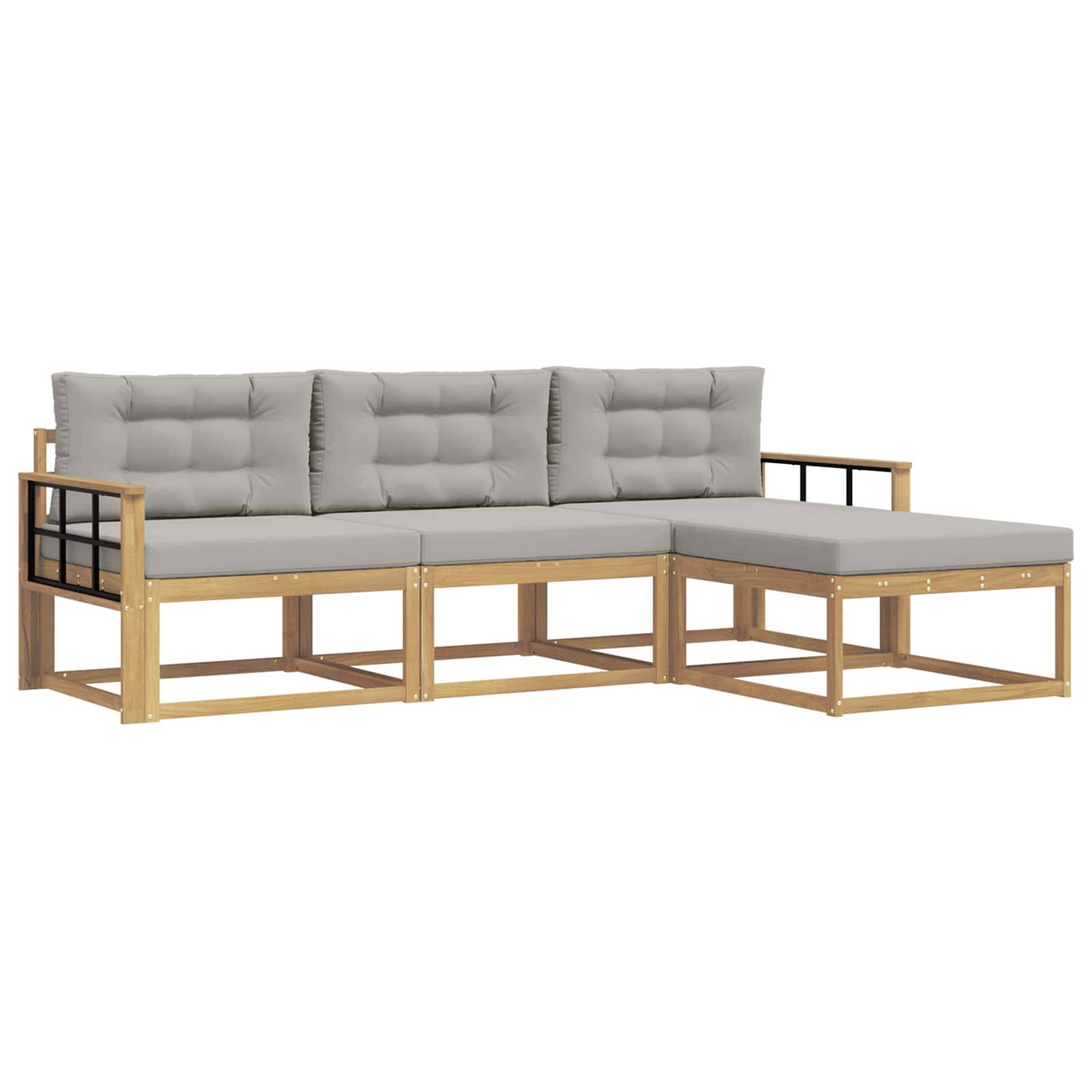 vidaXL Outdoor-Sofagarnitur 4 pcs Weiß und Hellgrau Polyester