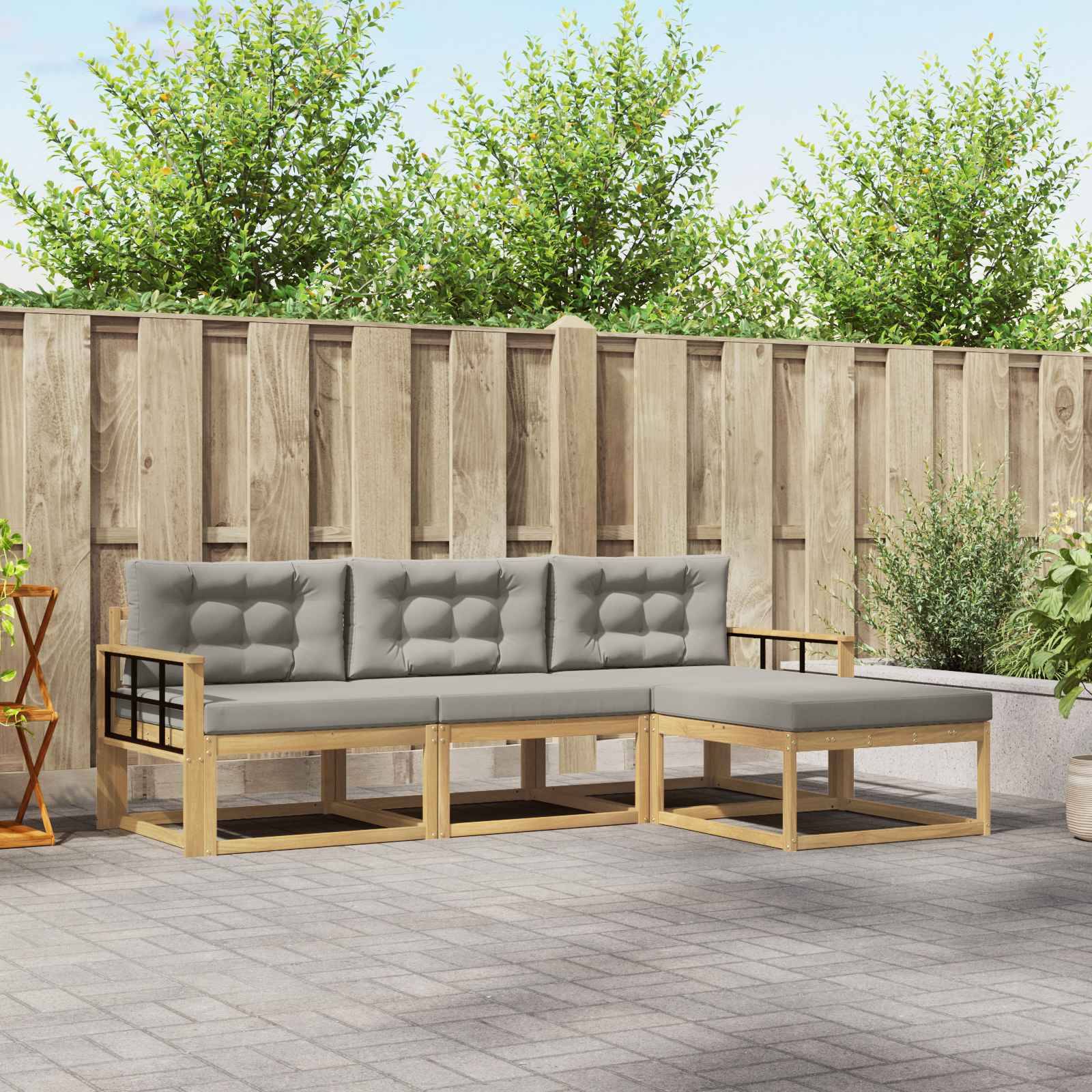 vidaXL Outdoor-Sofagarnitur 4 pcs Weiß und Hellgrau Polyester