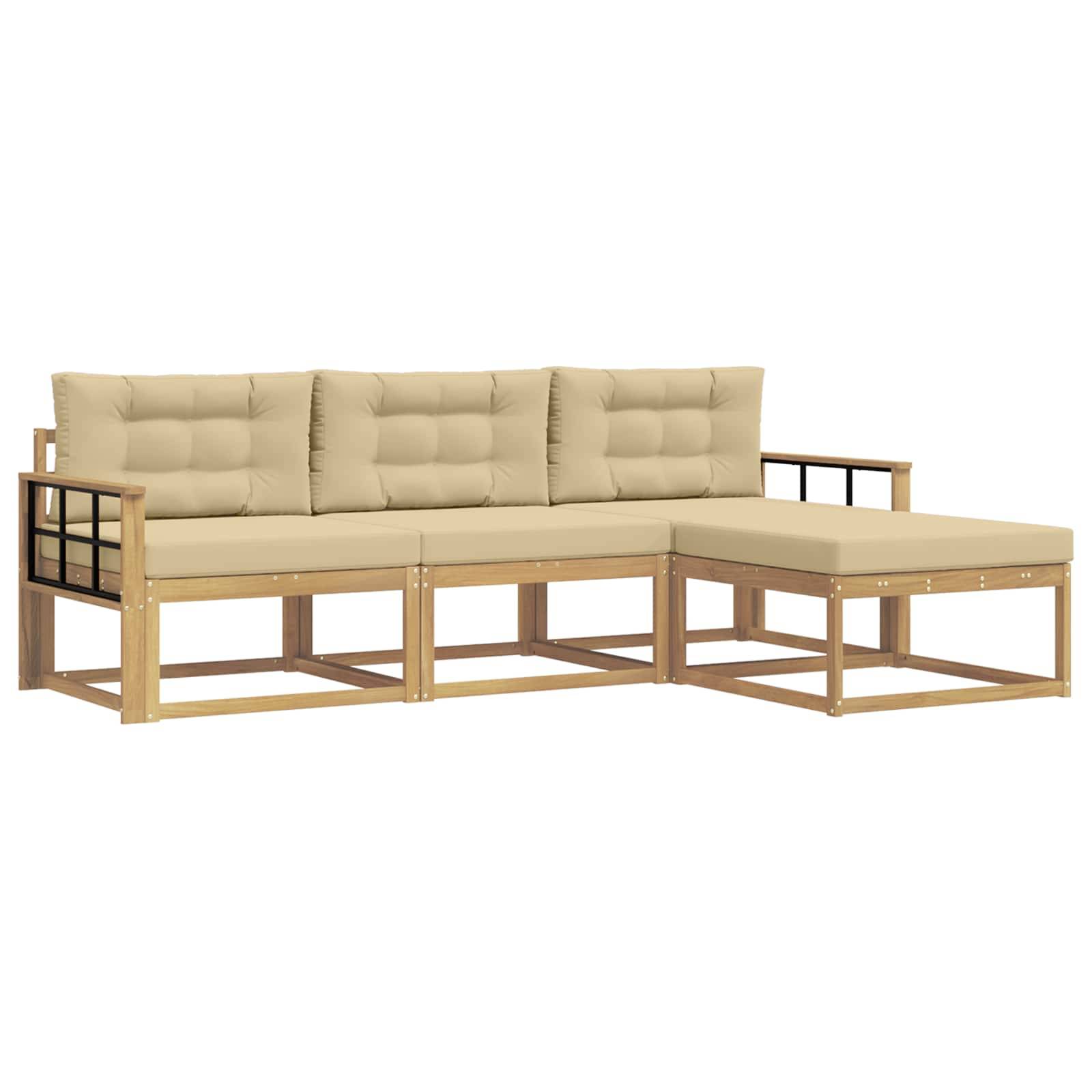 vidaXL Outdoor-Sofagarnitur mit Kissen 4 pcs Weiß und Beige Polyester