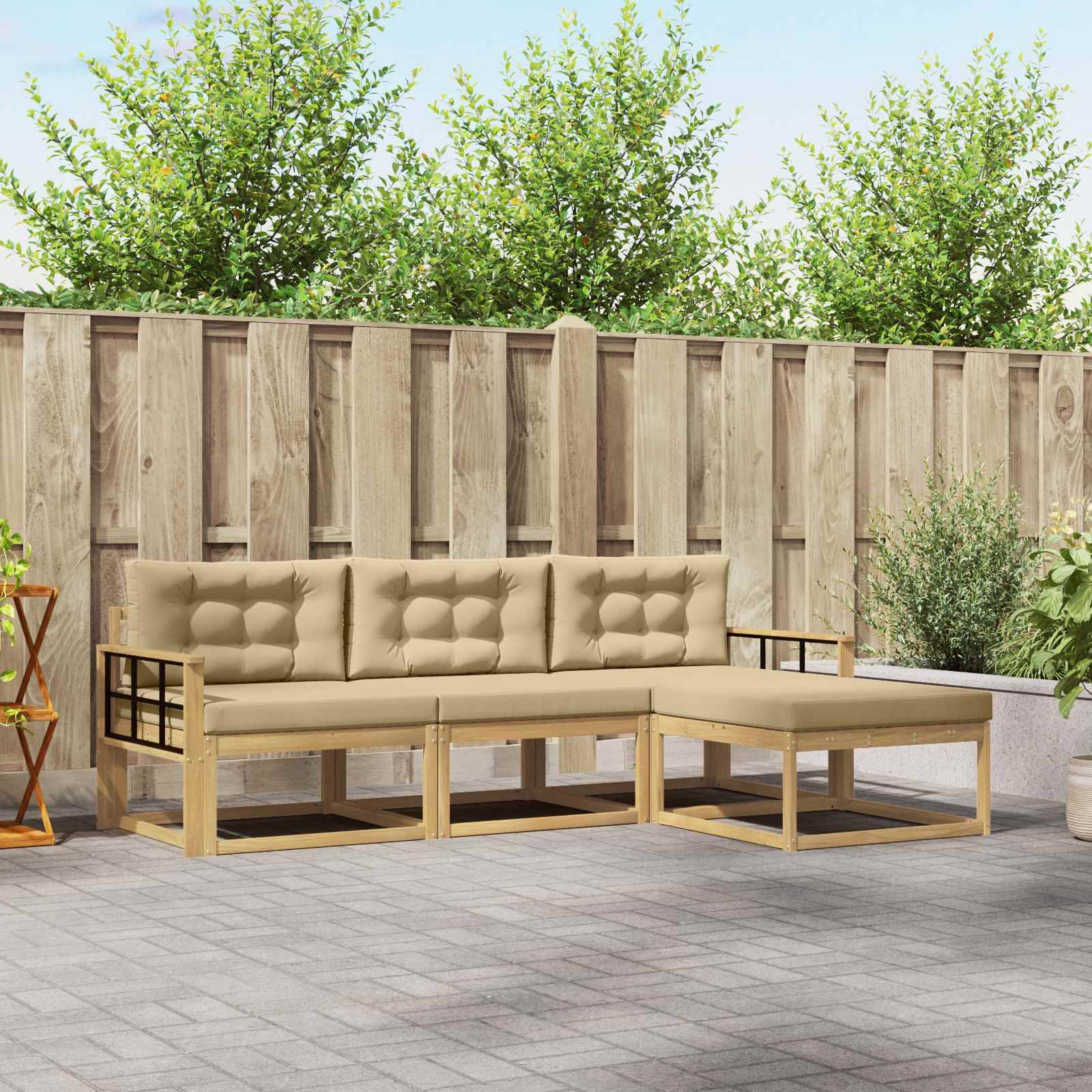 vidaXL Outdoor-Sofagarnitur mit Kissen 4 pcs Weiß und Beige Polyester