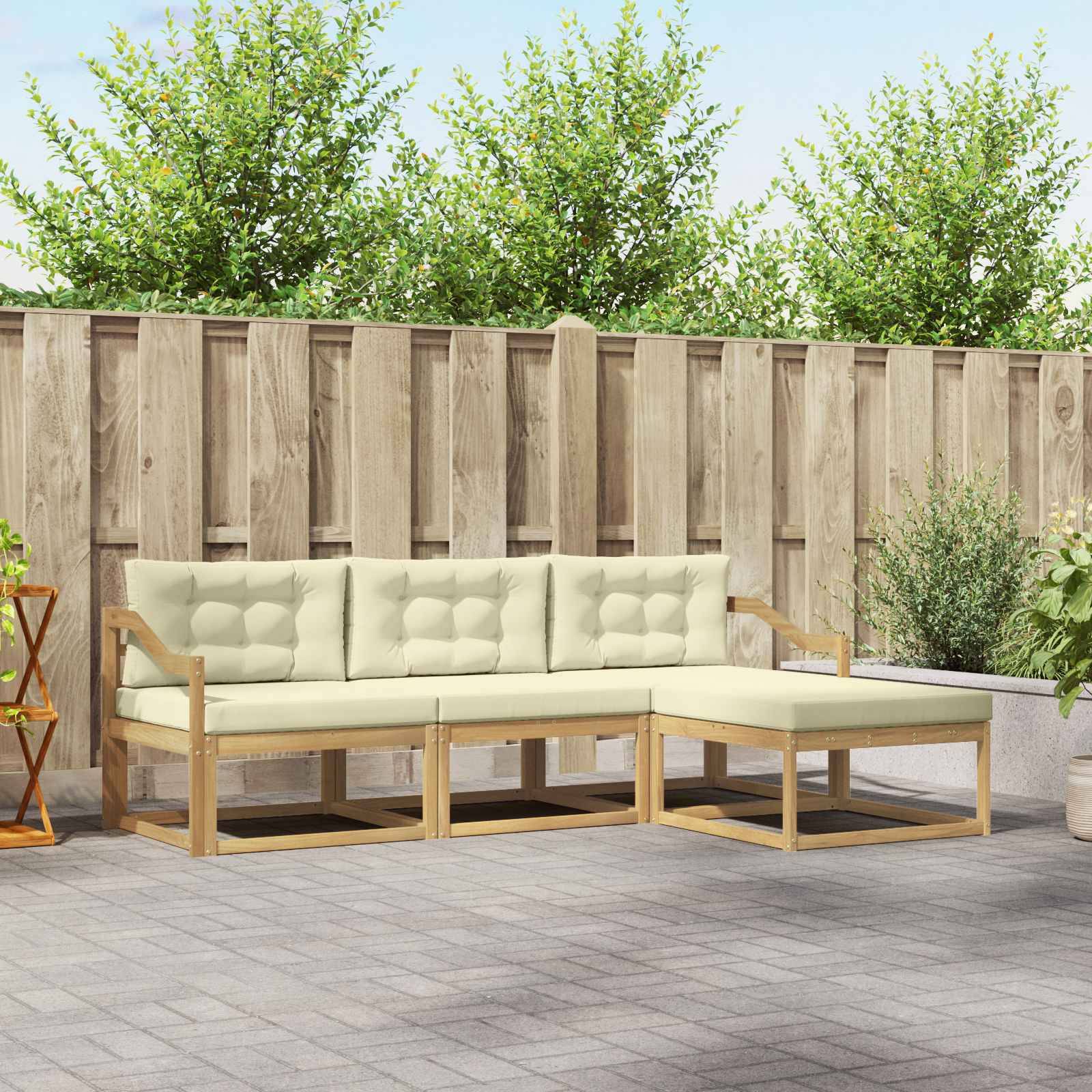 vidaXL Outdoor-Sofagarnitur mit Kissen 4 pcs Weiß und Creme Polyester