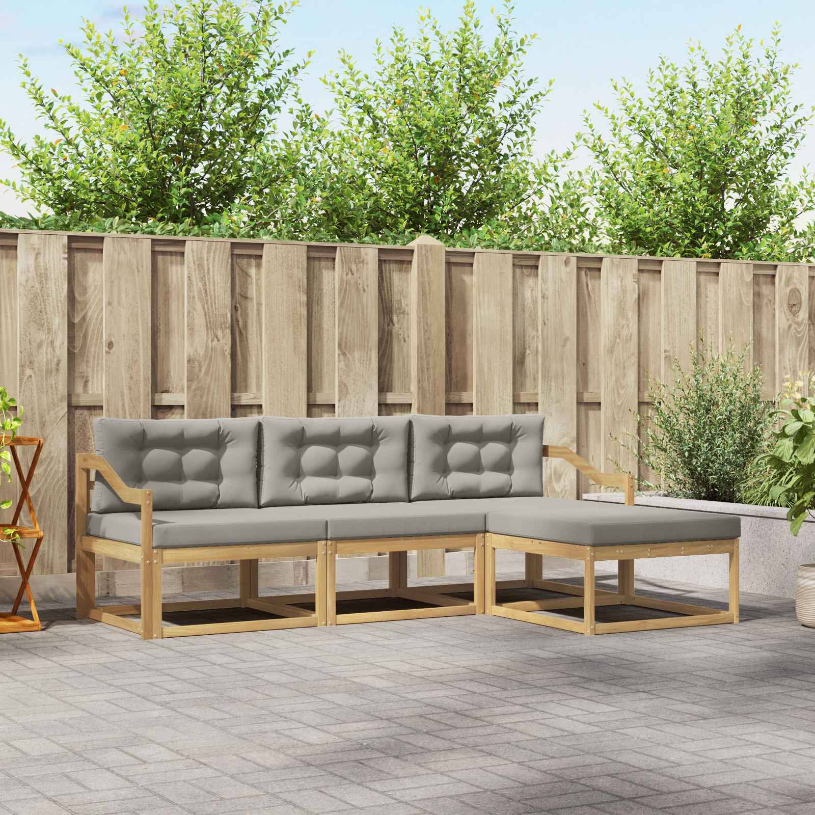 vidaXL Outdoor-Sofagarnitur 4 pcs Weiß und Hellgrau Polyester