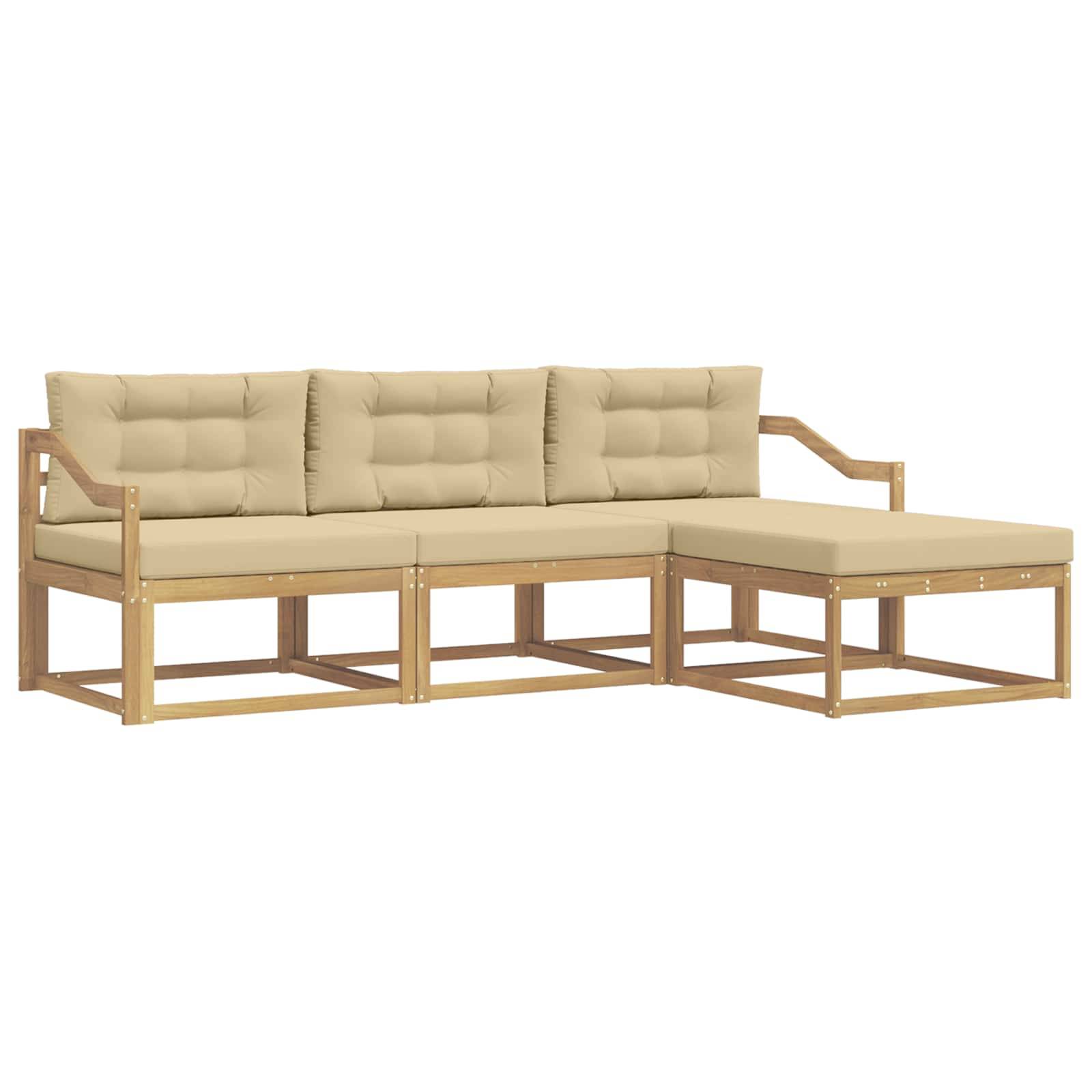 vidaXL Outdoor-Sofagarnitur mit Kissen 4 pcs Weiß und Beige Polyester
