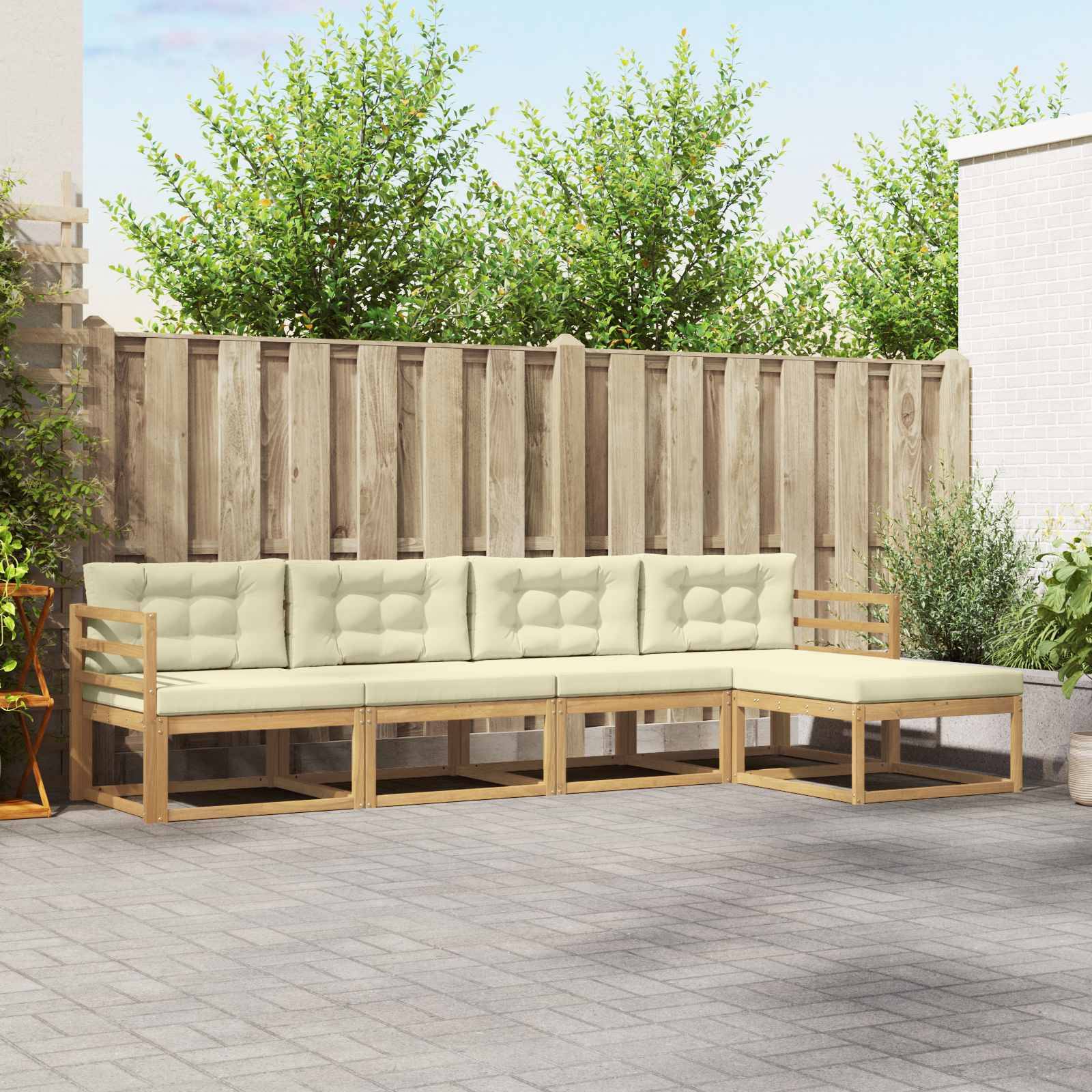 vidaXL Outdoor-Sofagarnitur mit Kissen 4 pcs Weiß und Creme Polyester