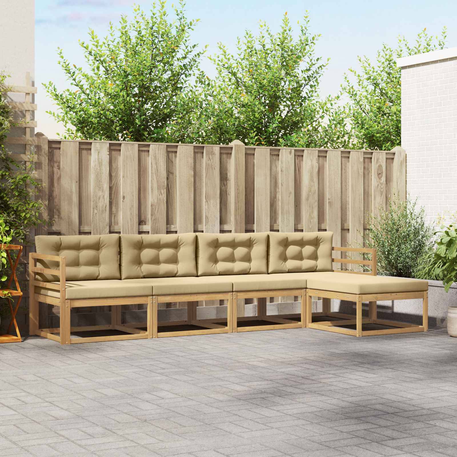 vidaXL Outdoor-Sofagarnitur mit Kissen 4 pcs Weiß und Beige Polyester