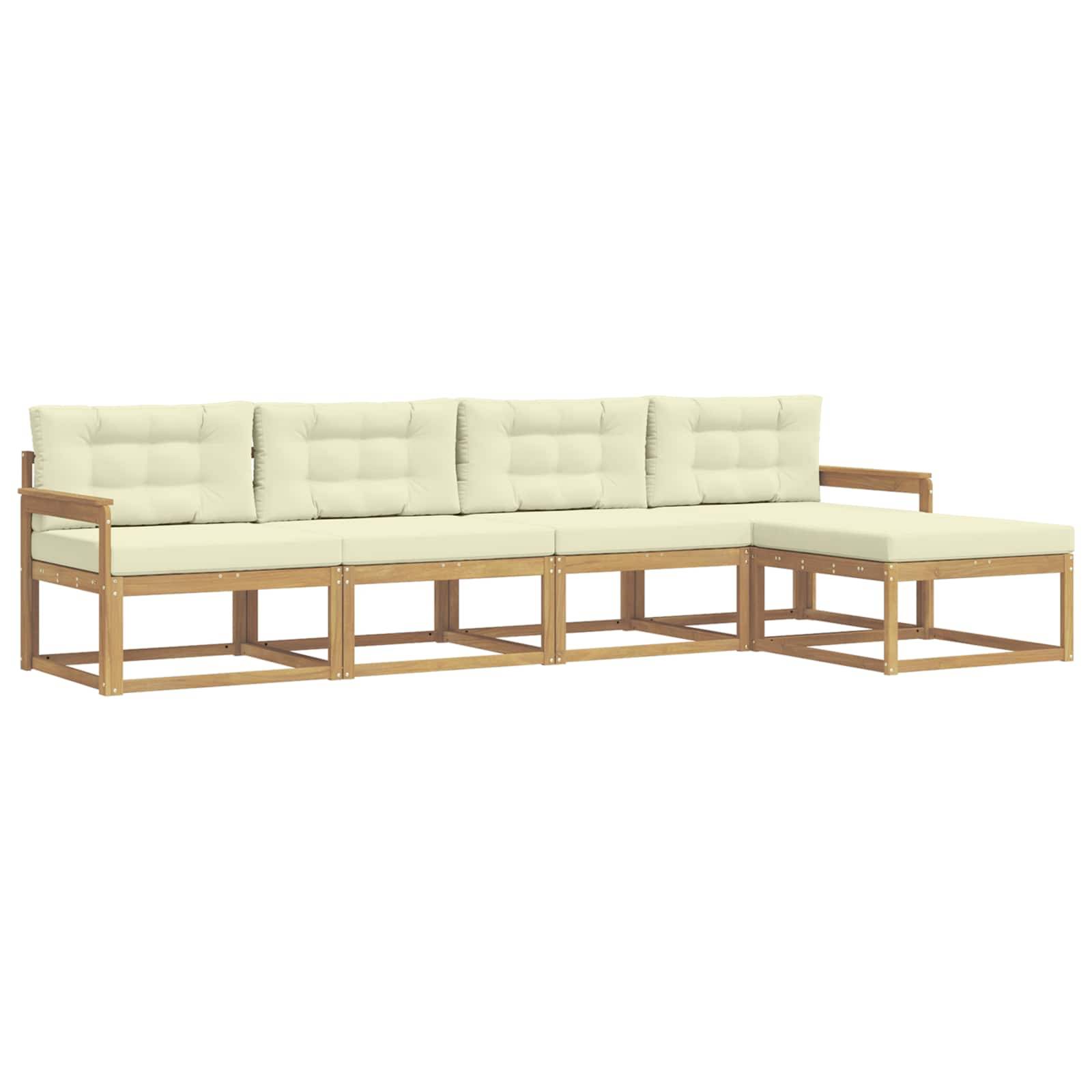 vidaXL Outdoor-Sofagarnitur mit Kissen 4 pcs Weiß und Creme Polyester