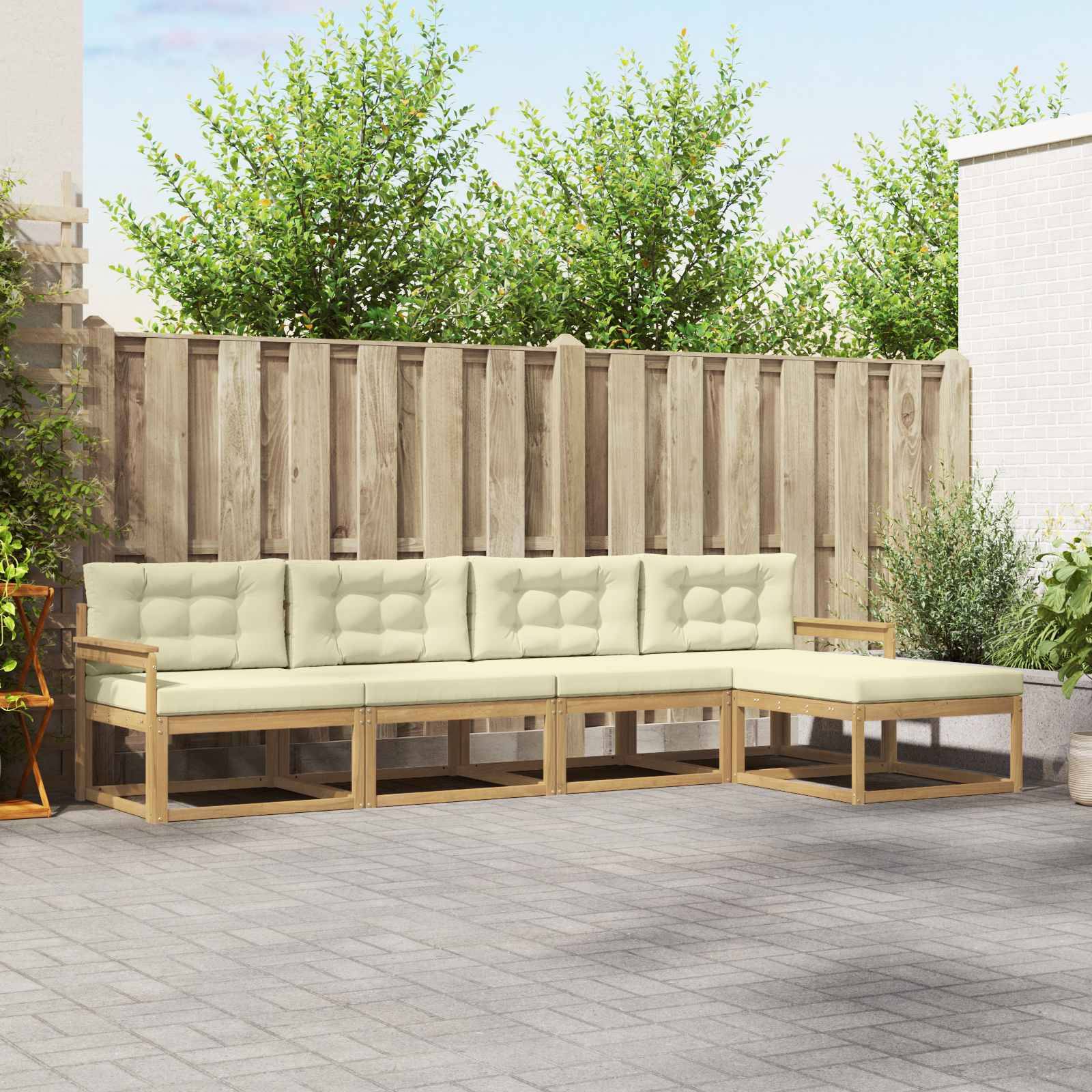 vidaXL Outdoor-Sofagarnitur mit Kissen 4 pcs Weiß und Creme Polyester