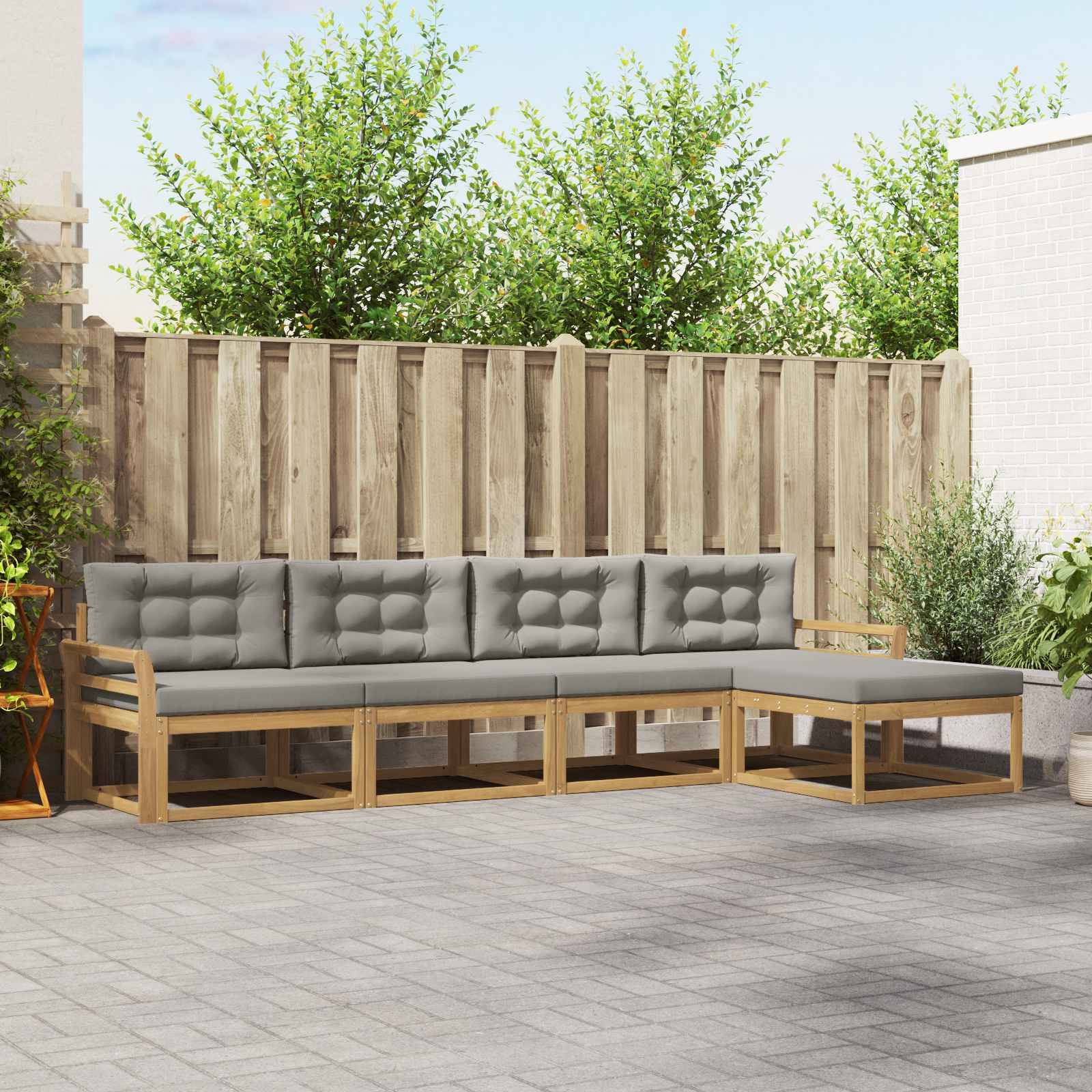 vidaXL Outdoor-Sofagarnitur 4 pcs Weiß und Hellgrau Polyester