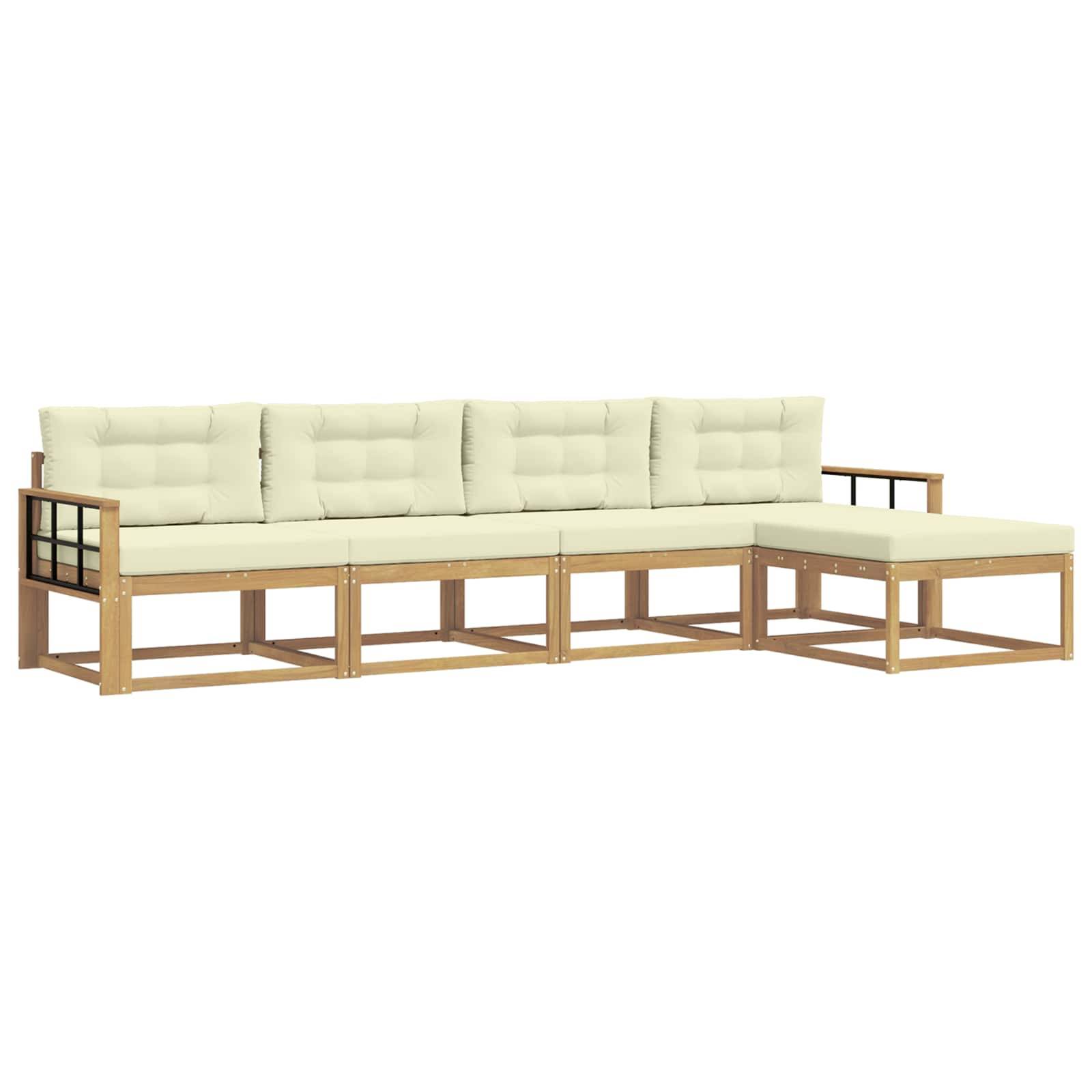 vidaXL Outdoor-Sofagarnitur mit Kissen 4 pcs Weiß und Creme Polyester