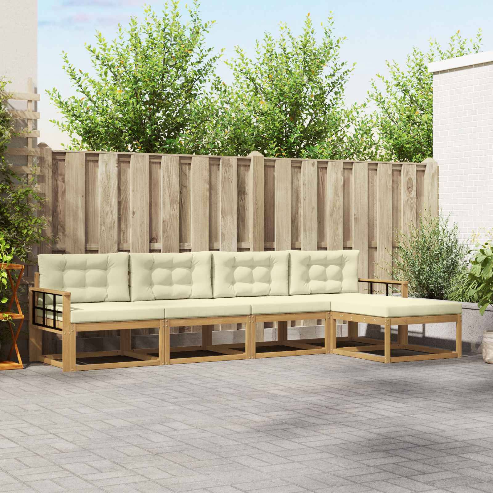 vidaXL Outdoor-Sofagarnitur mit Kissen 4 pcs Weiß und Creme Polyester