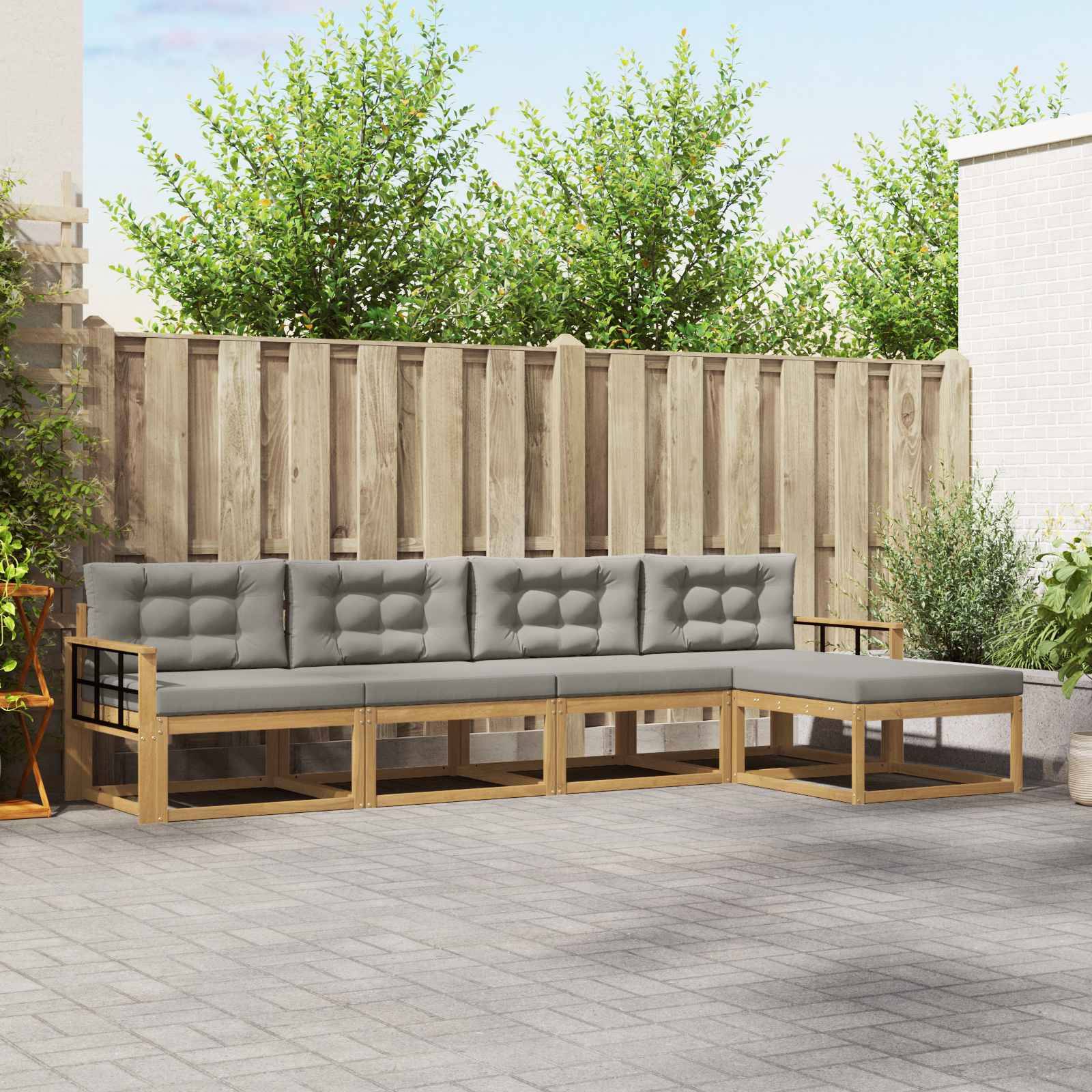 vidaXL Outdoor-Sofagarnitur 4 pcs Weiß und Hellgrau Polyester