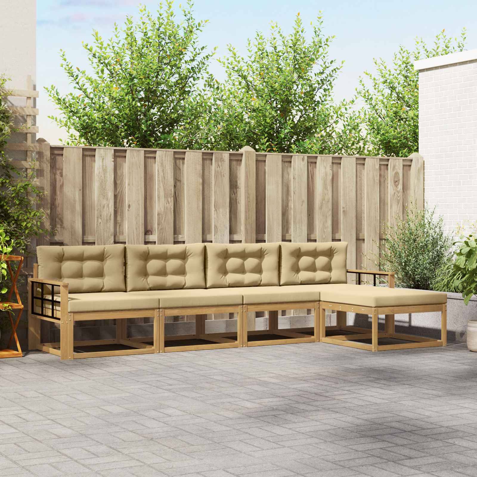 vidaXL Outdoor-Sofagarnitur mit Kissen 4 pcs Weiß und Beige Polyester