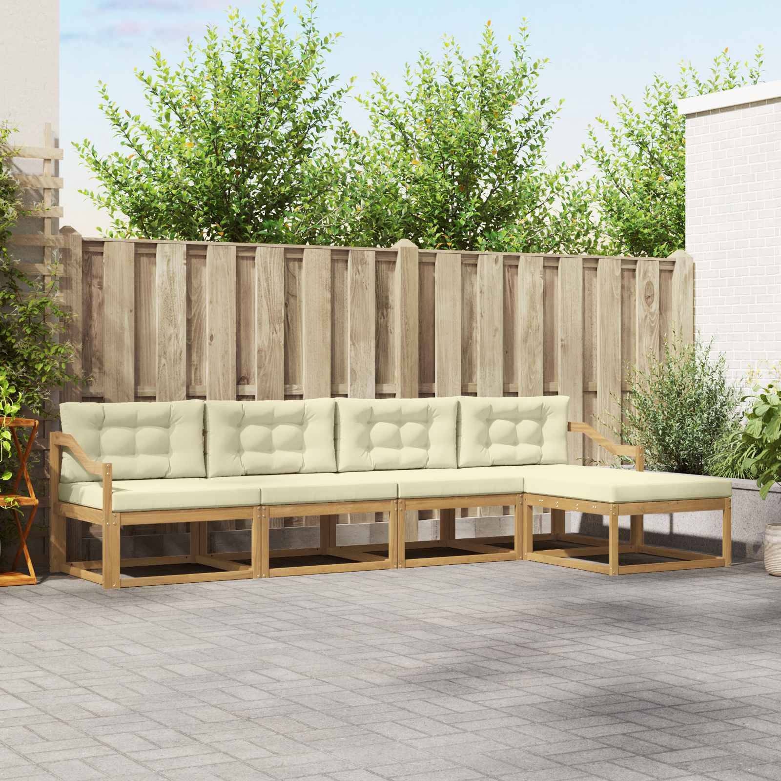 vidaXL Outdoor-Sofagarnitur mit Kissen 4 pcs Weiß und Creme Polyester