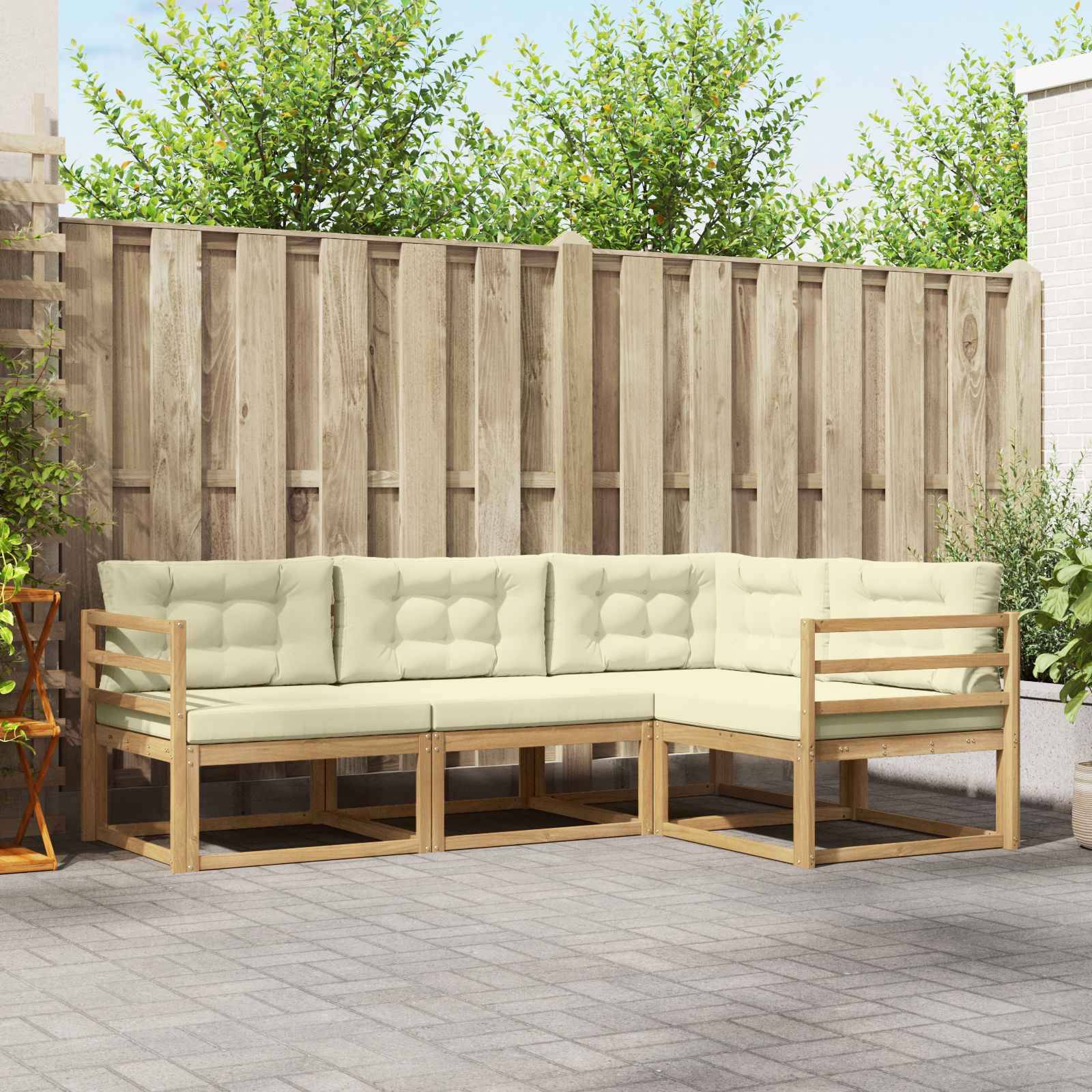 vidaXL Outdoor-Sofagarnitur mit Kissen 3 pcs Weiß und Creme Polyester