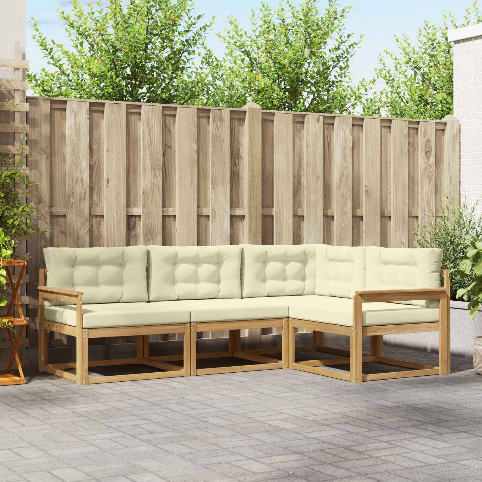 vidaXL Outdoor-Sofagarnitur mit Kissen 3 pcs Weiß und Creme Polyester