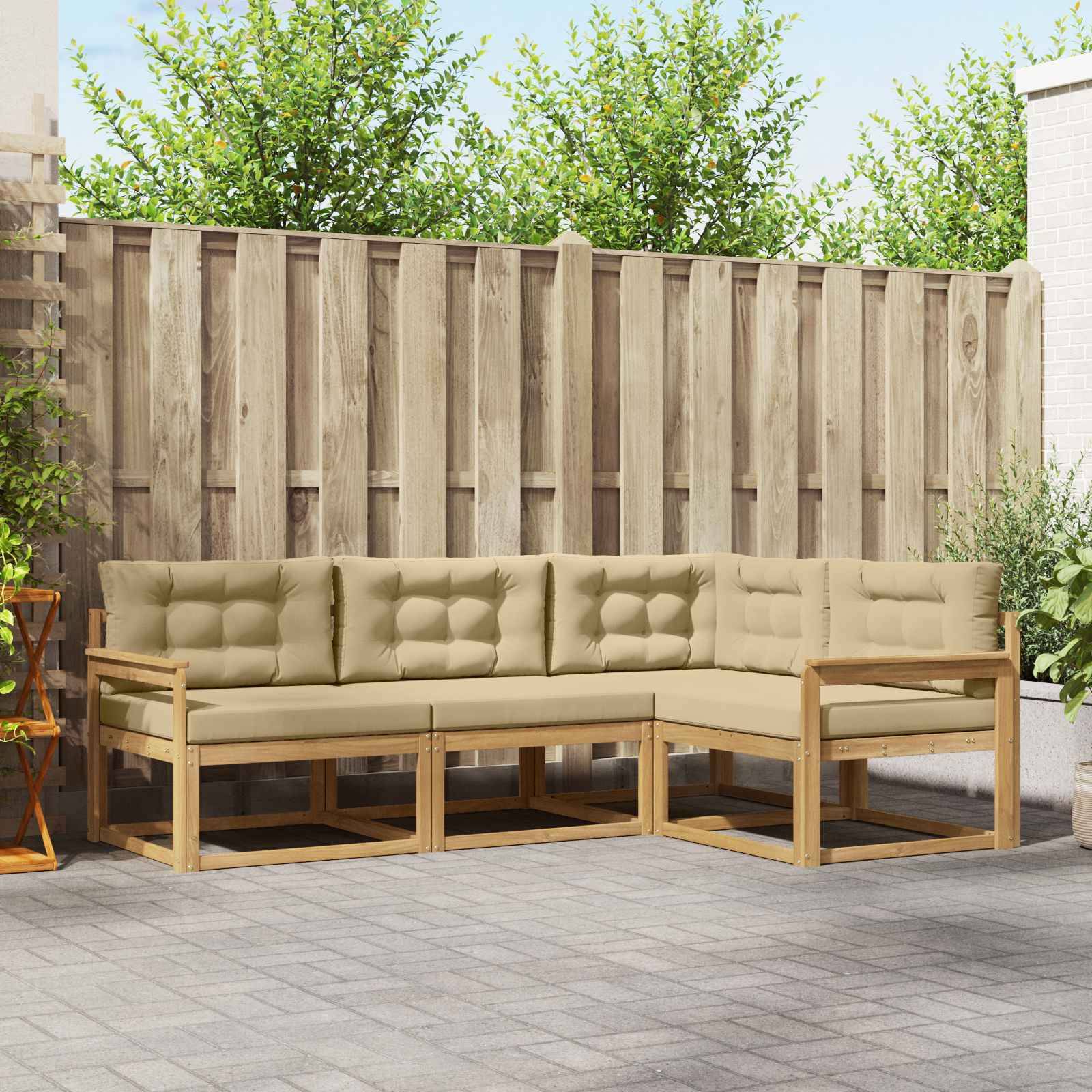 vidaXL Outdoor-Sofagarnitur mit Kissen 3 pcs Weiß und Beige Polyester