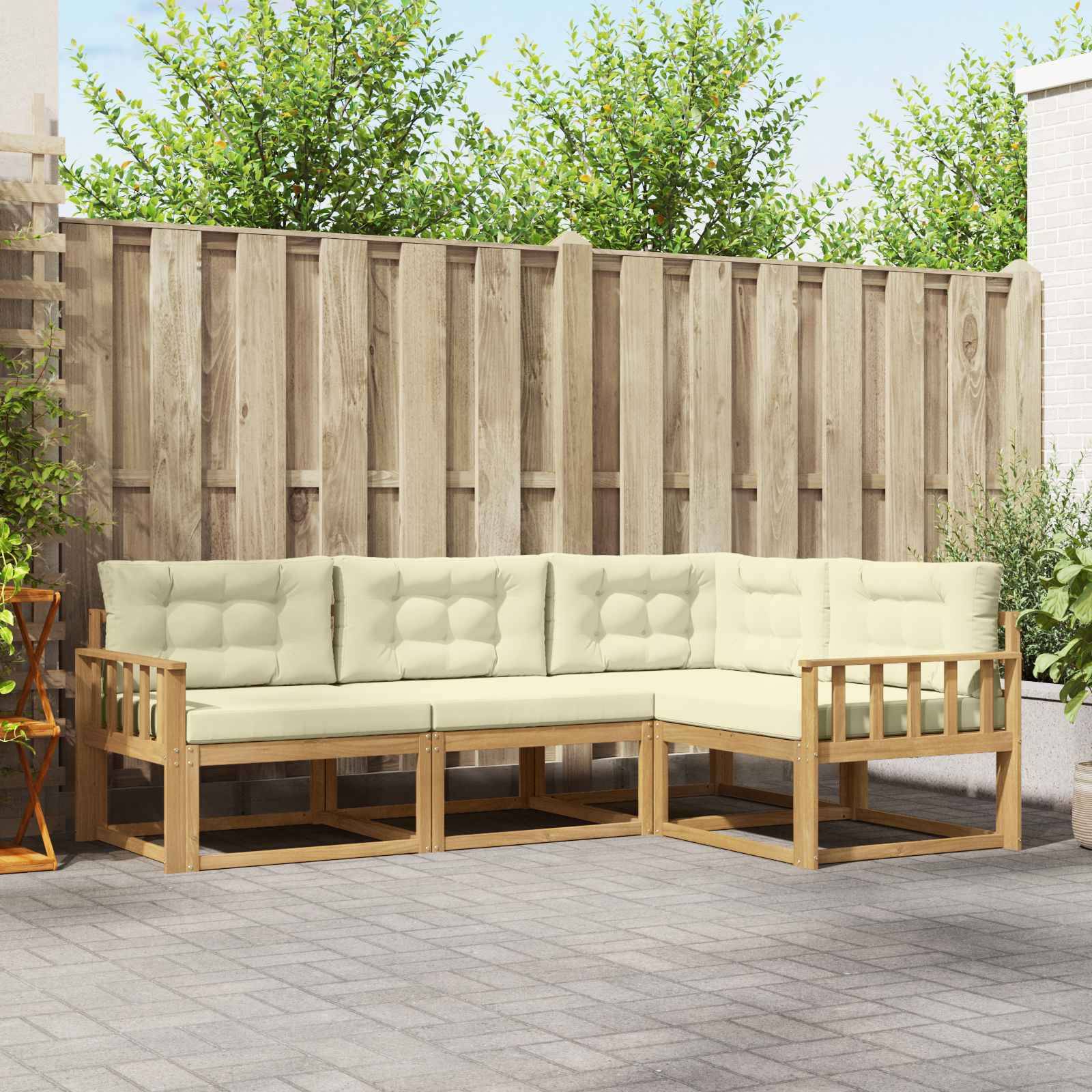 vidaXL Outdoor-Sofagarnitur mit Kissen 3 pcs Weiß und Creme Polyester