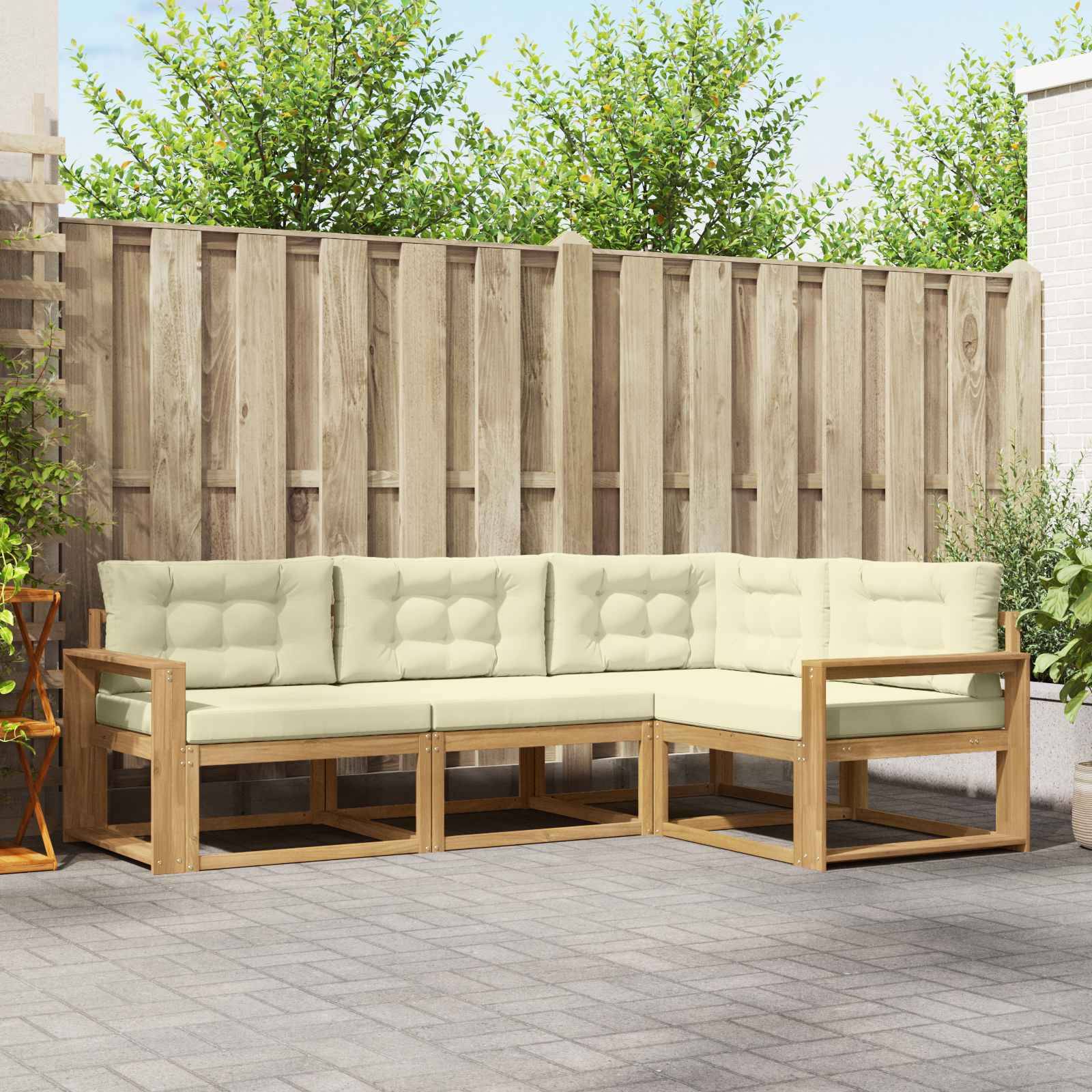 vidaXL Outdoor-Sofagarnitur mit Kissen 3 pcs Weiß und Creme Polyester