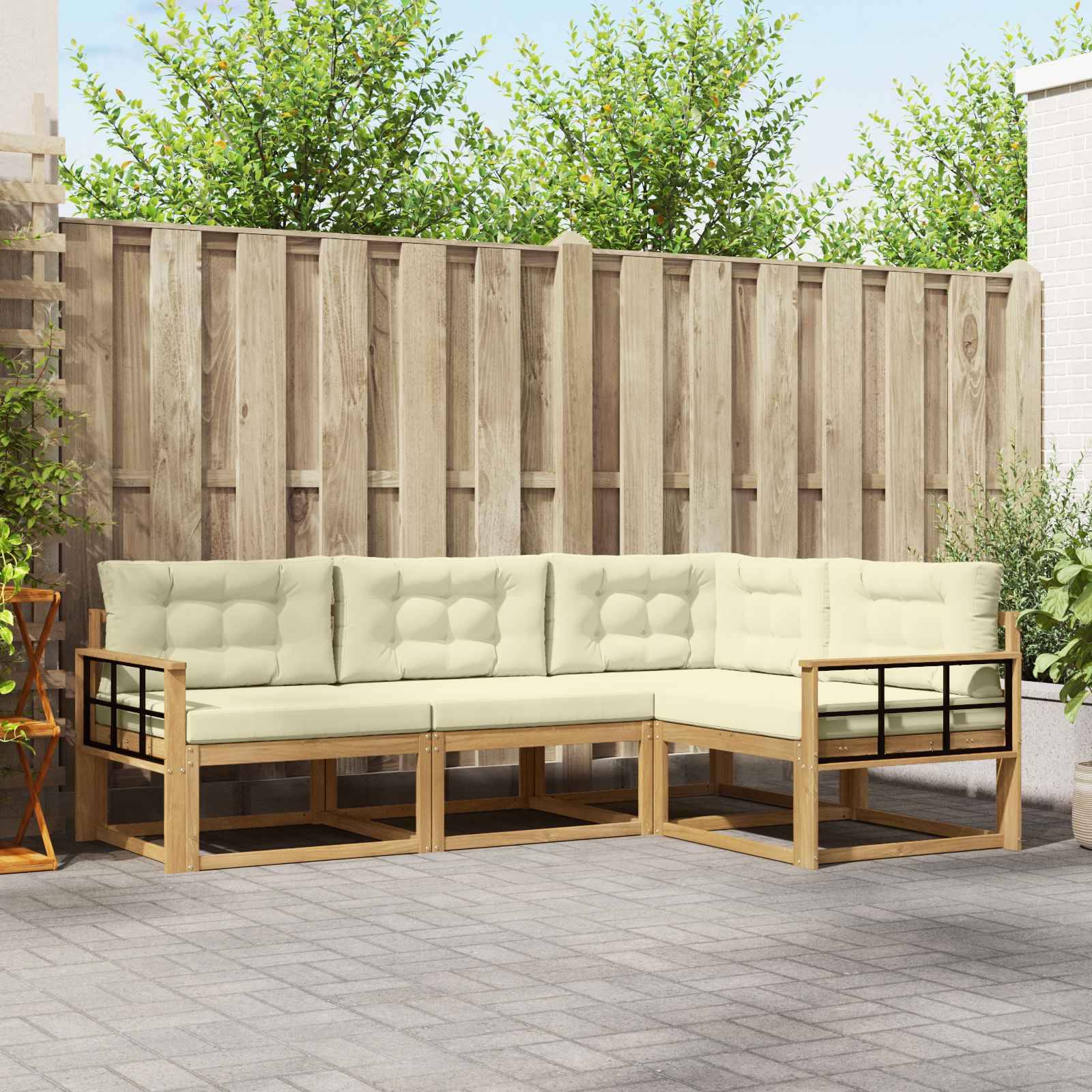 vidaXL Outdoor-Sofagarnitur mit Kissen 3 pcs Weiß und Creme Polyester
