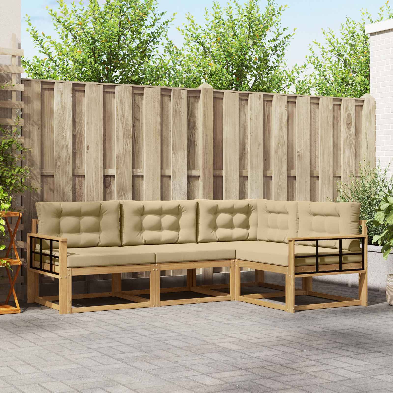 vidaXL Outdoor-Sofagarnitur mit Kissen 3 pcs Weiß und Beige Polyester