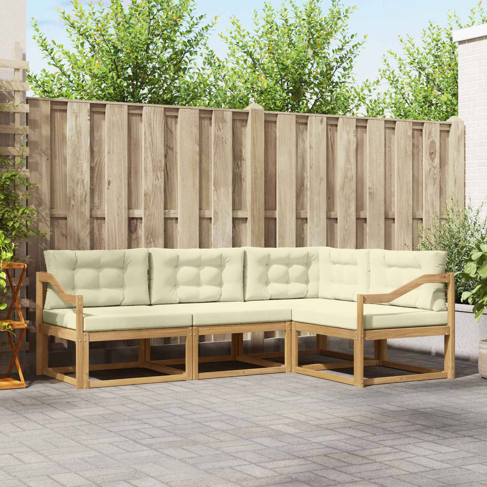 vidaXL Outdoor-Sofagarnitur mit Kissen 3 pcs Weiß und Creme Polyester