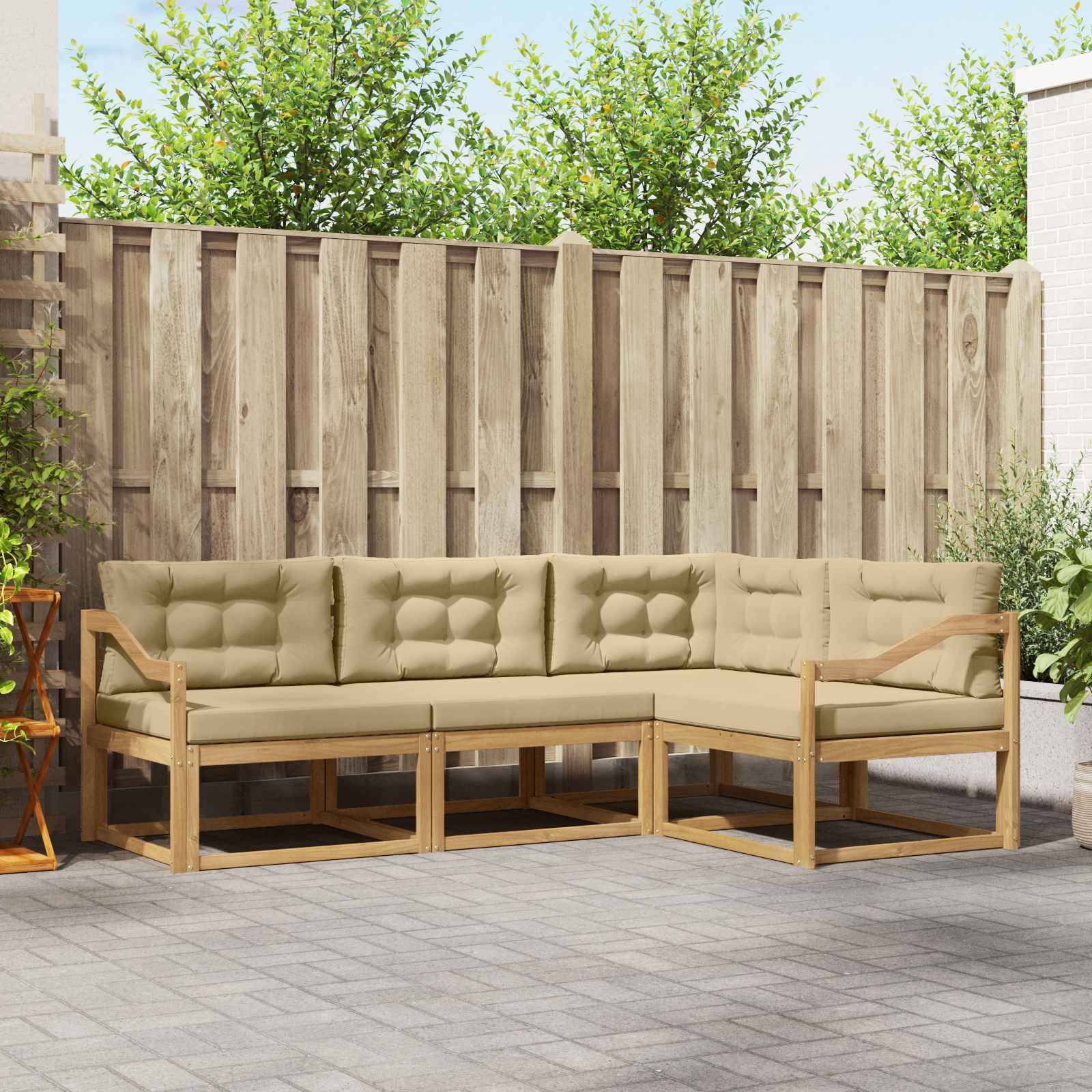 vidaXL Outdoor-Sofagarnitur mit Kissen 3 pcs Weiß und Beige Polyester