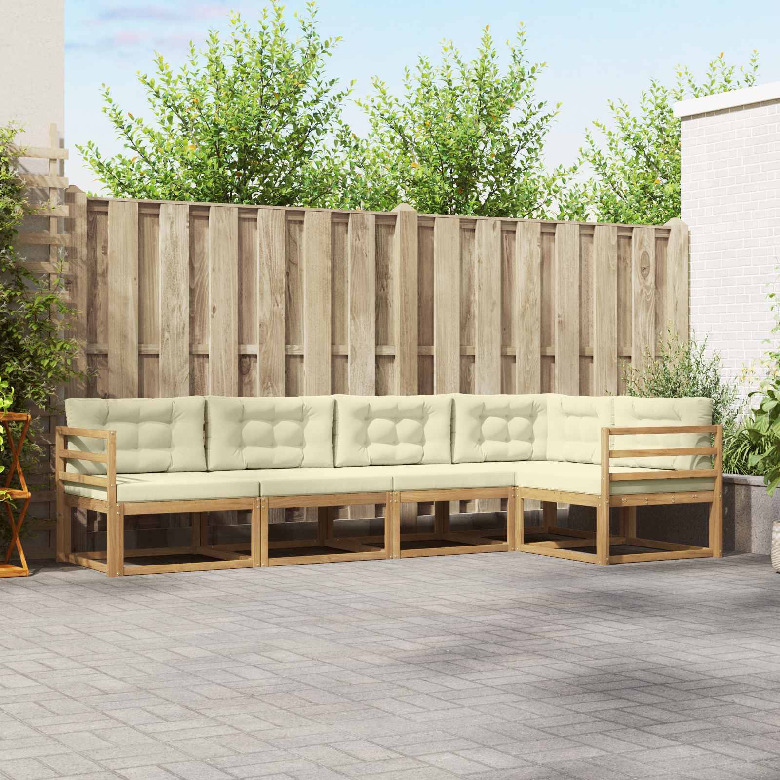 vidaXL Outdoor-Sofagarnitur mit Kissen 4 pcs Weiß und Creme Polyester