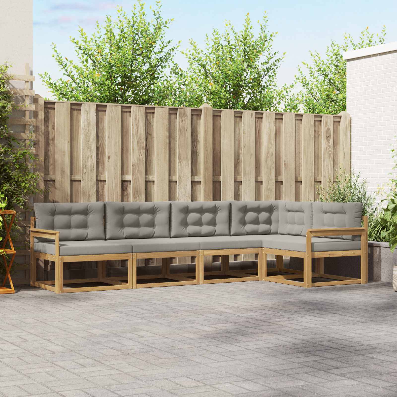 vidaXL Outdoor-Sofagarnitur 4 pcs Weiß und Hellgrau Polyester