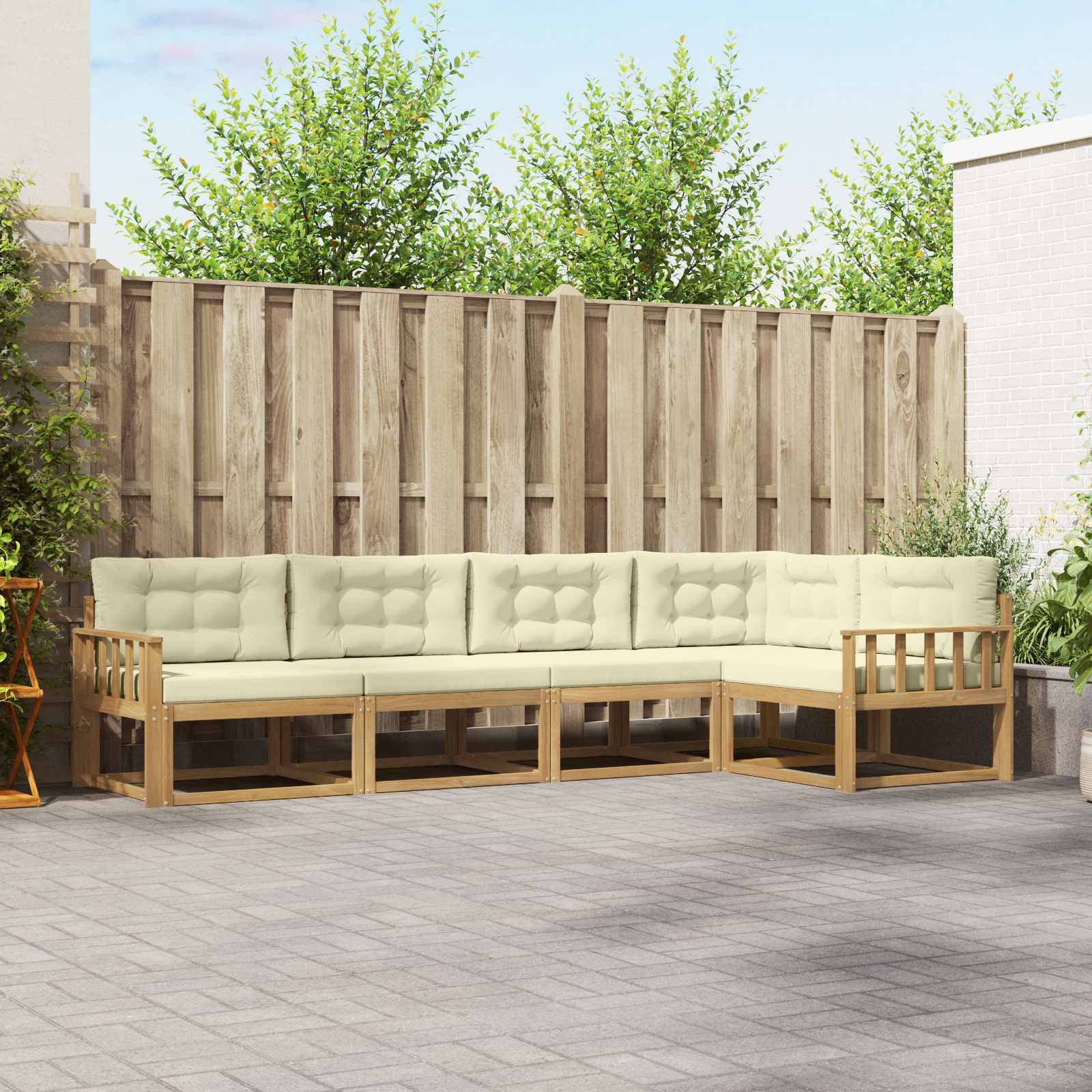 vidaXL Outdoor-Sofagarnitur mit Kissen 4 pcs Weiß und Creme Polyester