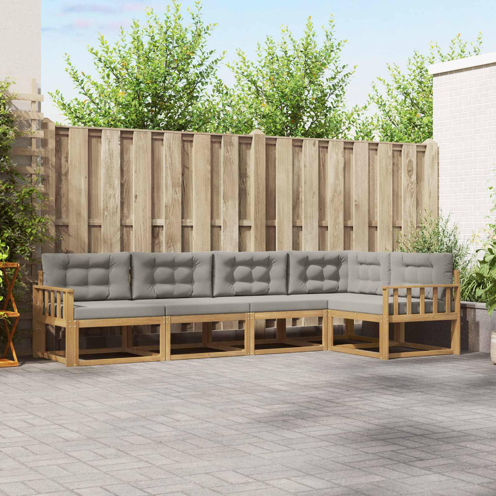 vidaXL Outdoor-Sofagarnitur 4 pcs Weiß und Hellgrau Polyester