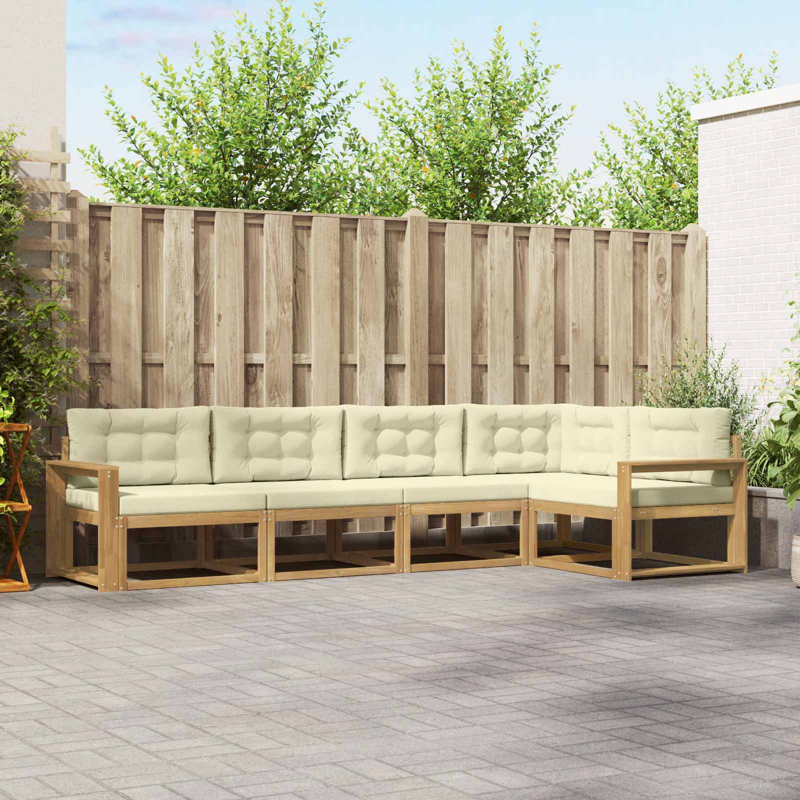 vidaXL Outdoor-Sofagarnitur mit Kissen 4 pcs Weiß und Creme Polyester
