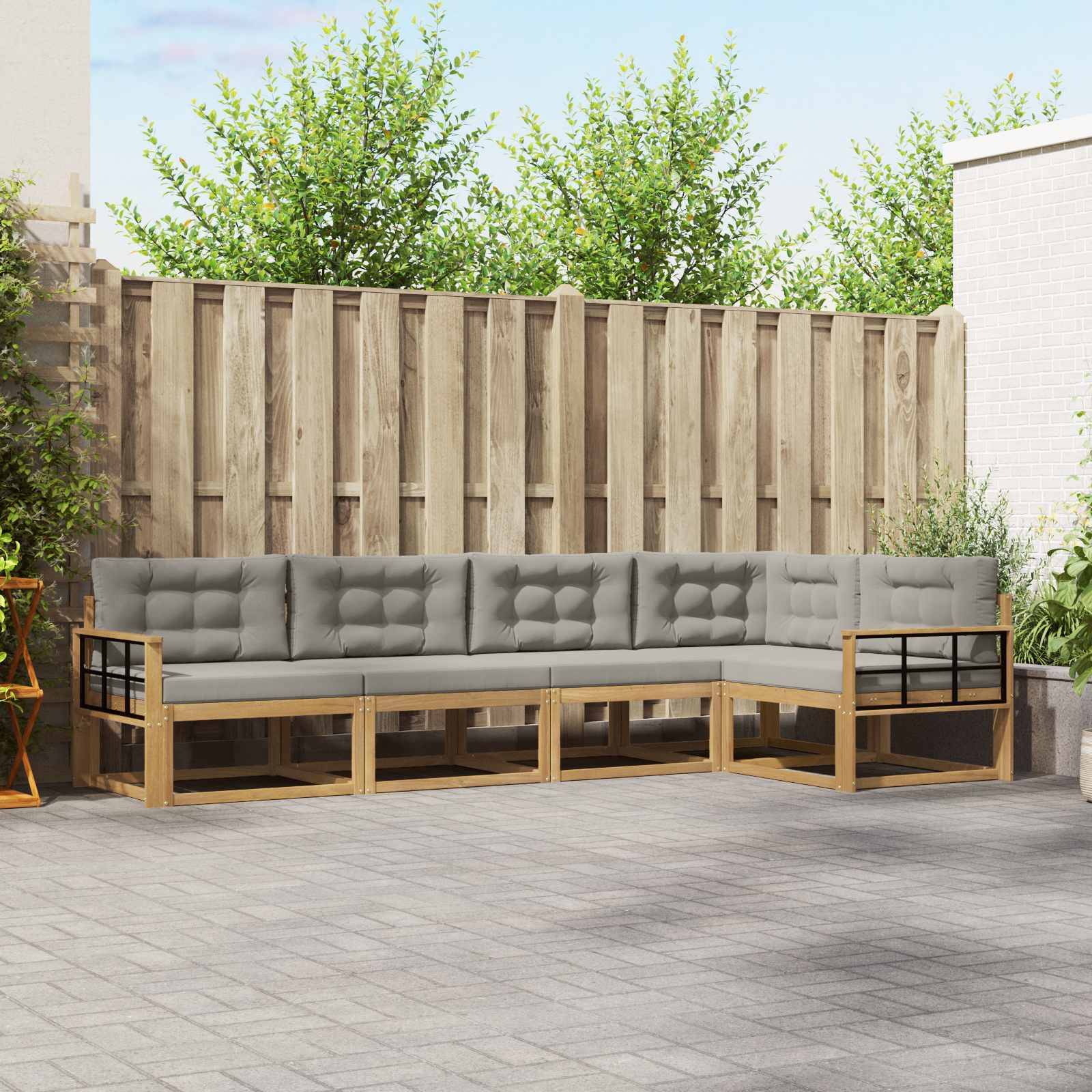vidaXL Outdoor-Sofagarnitur 4 pcs Weiß und Hellgrau Polyester