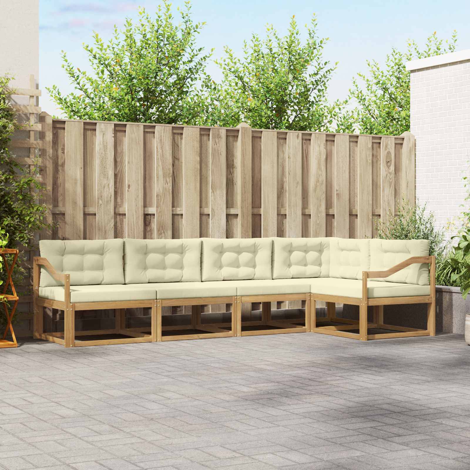 vidaXL Outdoor-Sofagarnitur mit Kissen 4 pcs Weiß und Creme Polyester
