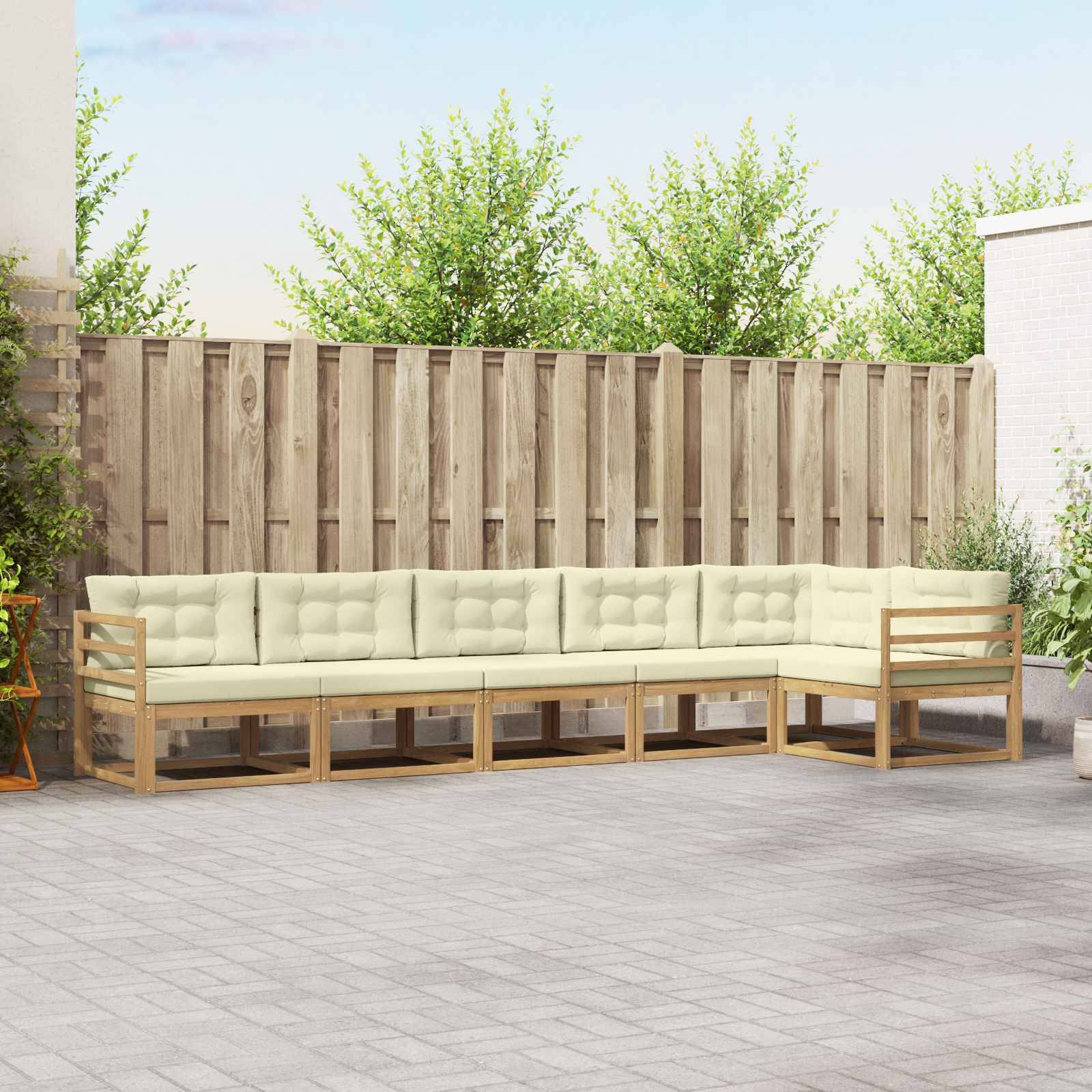 vidaXL Outdoor-Sofagarnitur mit Kissen 4 pcs Weiß und Creme Polyester