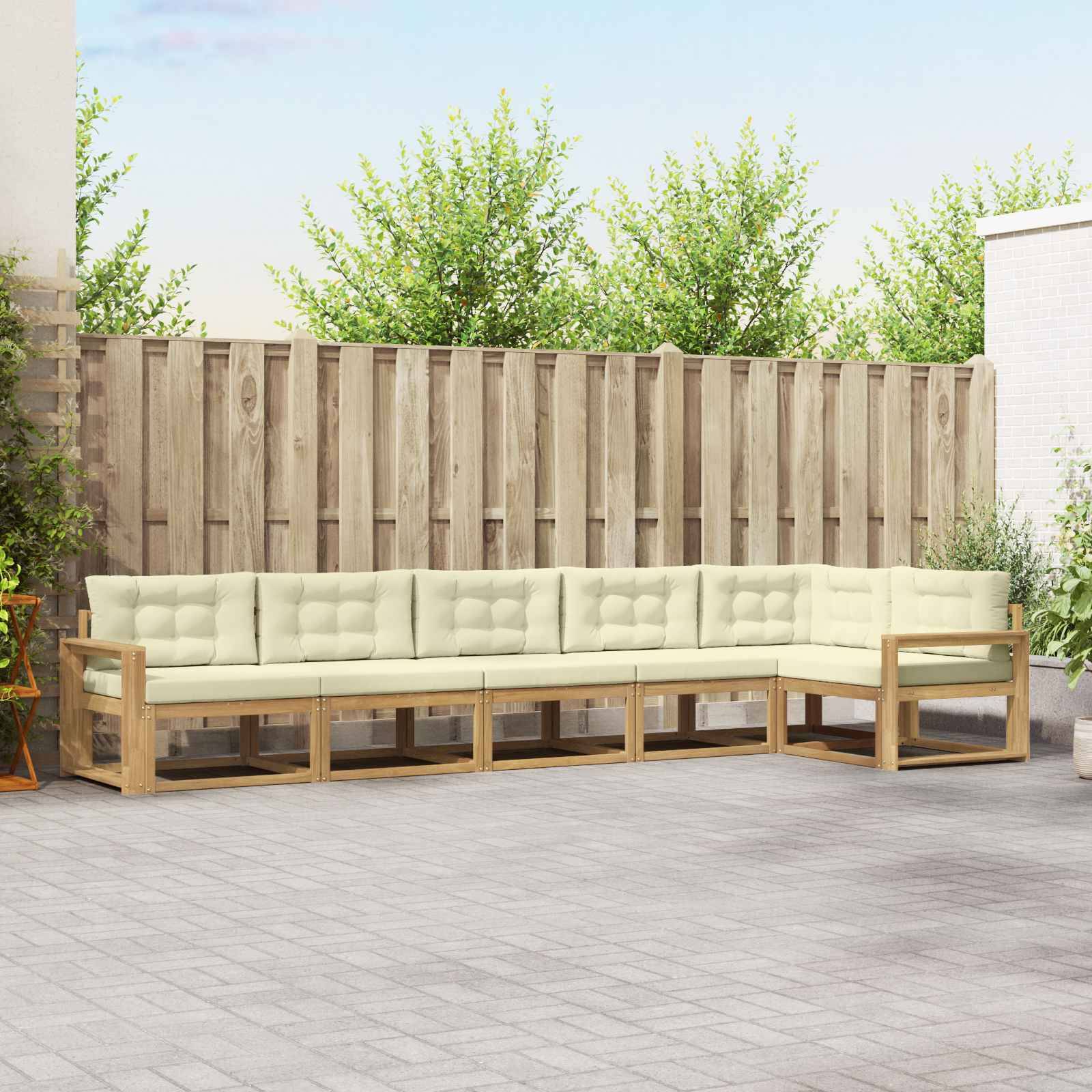 vidaXL Outdoor-Sofagarnitur mit Kissen 4 pcs Weiß und Creme Polyester