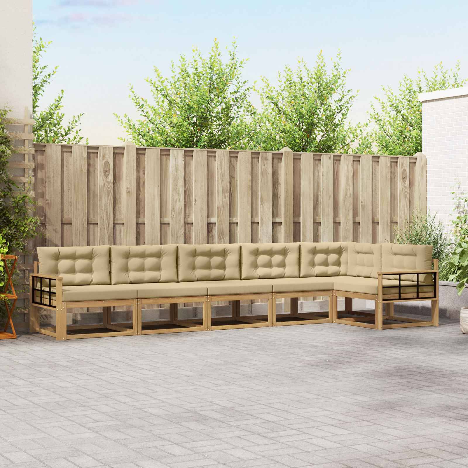 vidaXL Outdoor-Sofagarnitur mit Kissen 4 pcs Weiß und Beige Polyester