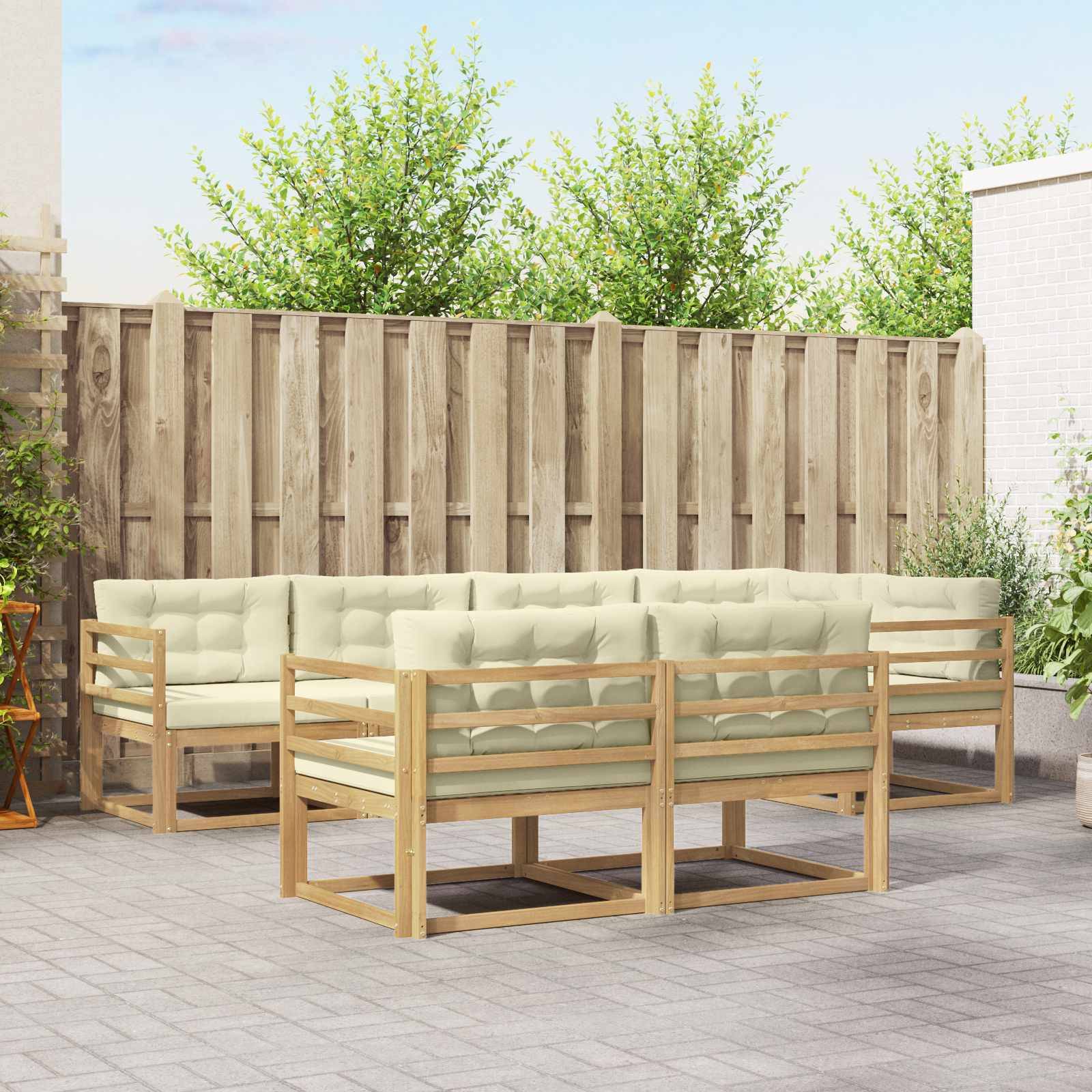 vidaXL Outdoor-Sofagarnitur mit Kissen 6 pcs Weiß und Creme Polyester