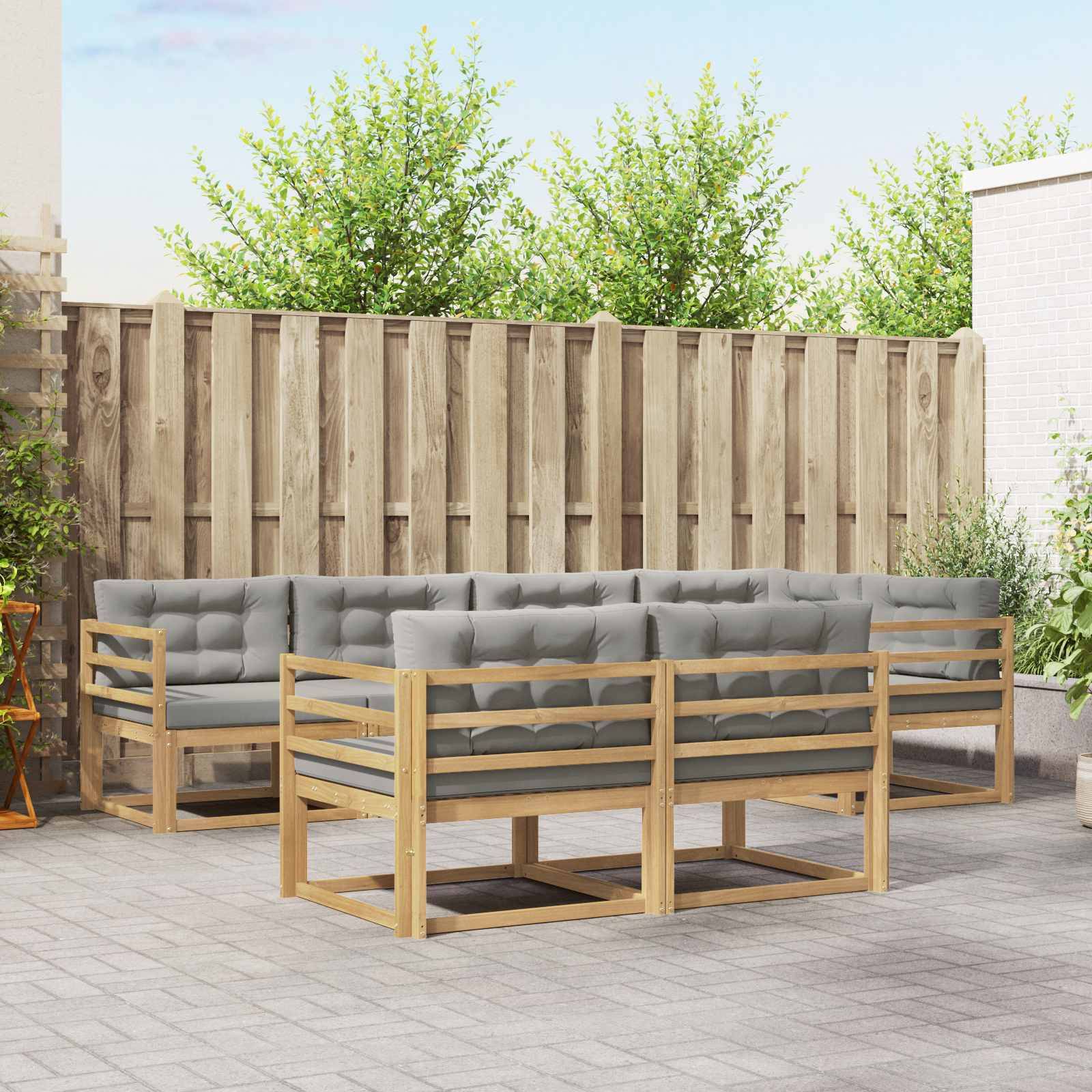 vidaXL Outdoor-Sofagarnitur 6 pcs Weiß und Hellgrau Polyester