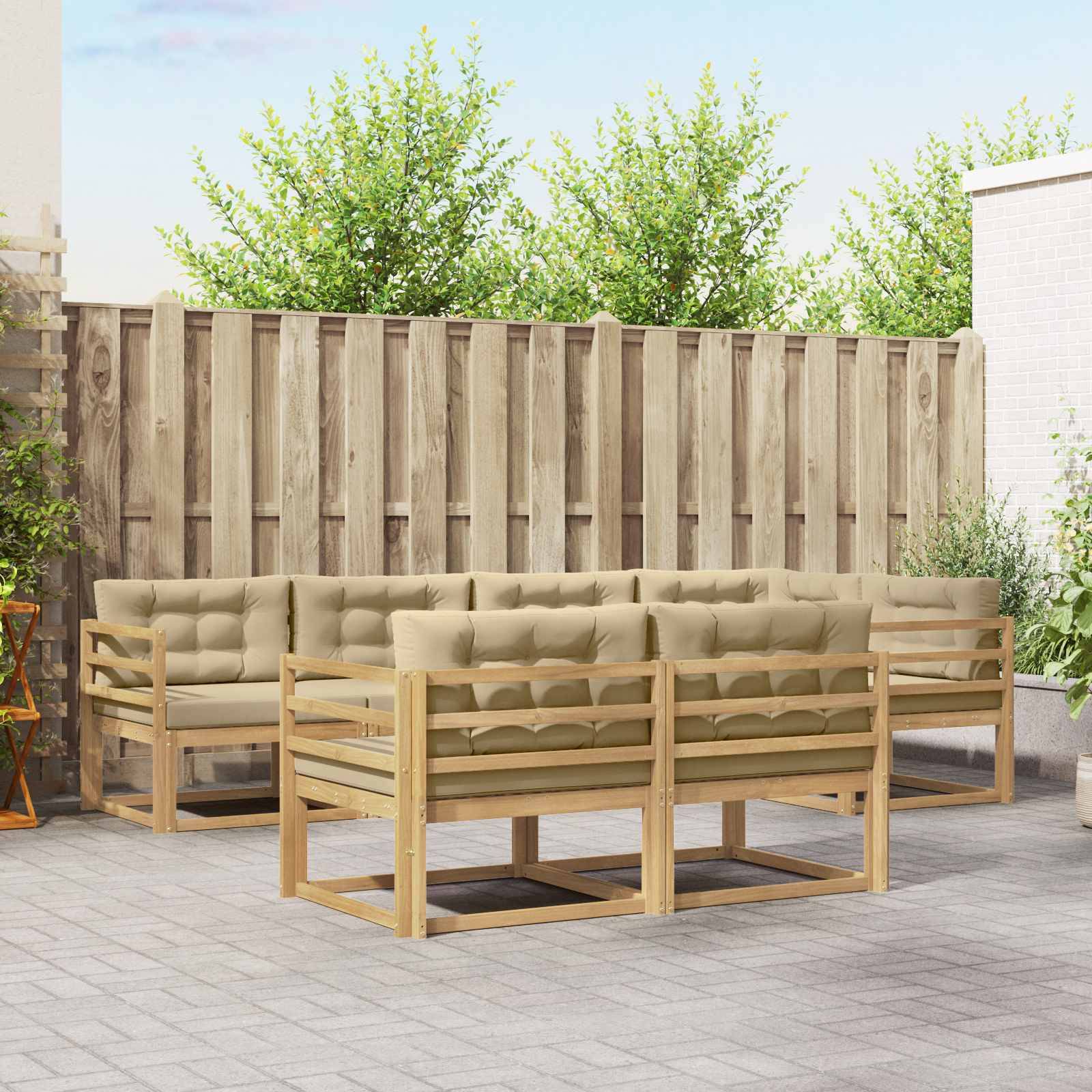 vidaXL Outdoor-Sofagarnitur mit Kissen 6 pcs Weiß und Beige Polyester