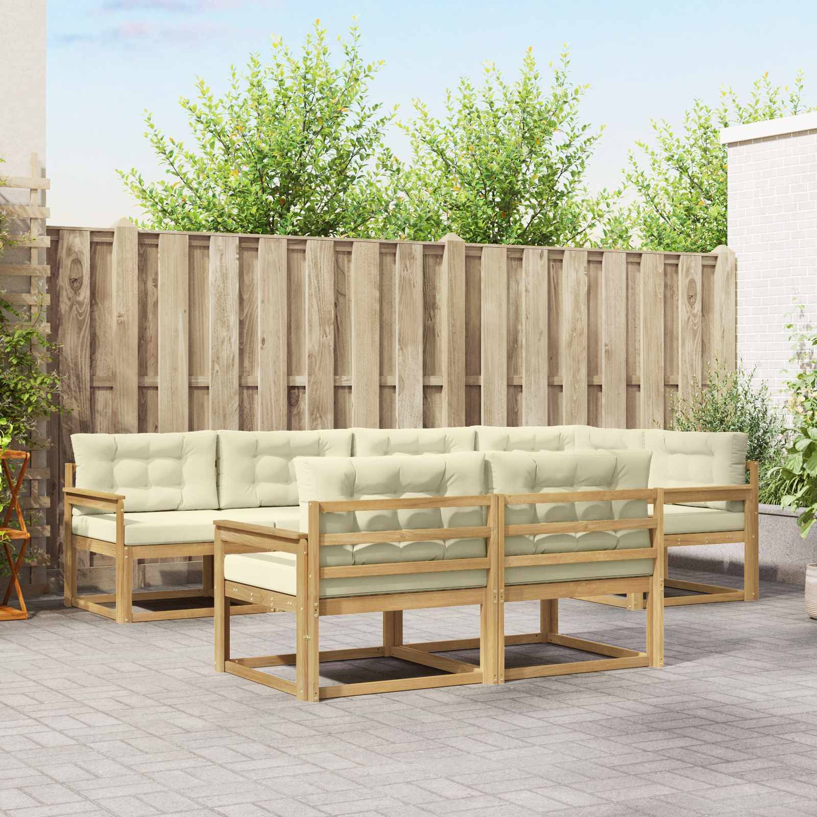 vidaXL Outdoor-Sofagarnitur mit Kissen 6 pcs Weiß und Creme Polyester