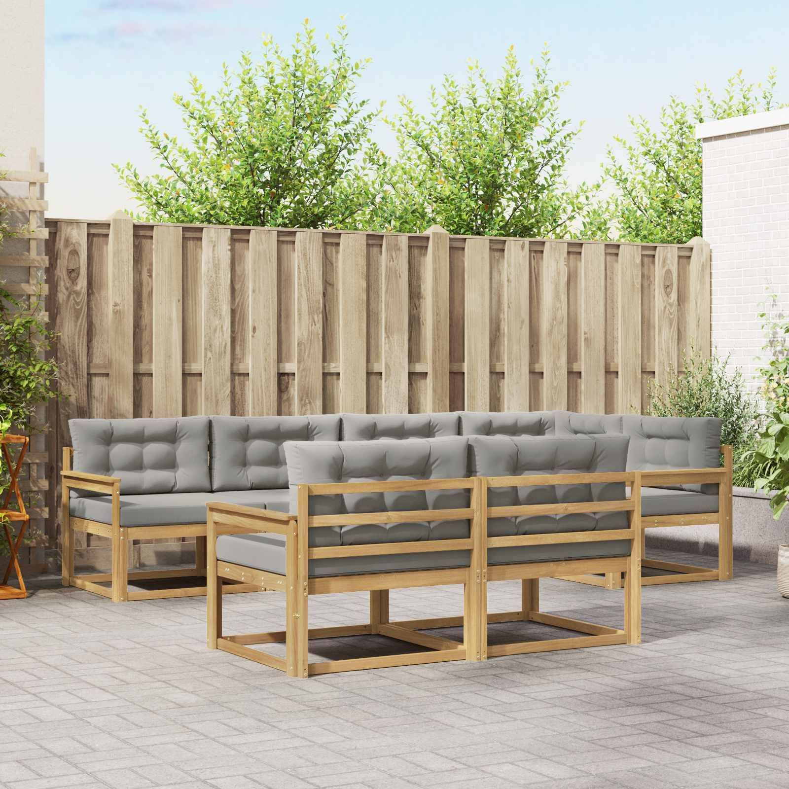 vidaXL Outdoor-Sofagarnitur 6 pcs Weiß und Hellgrau Polyester