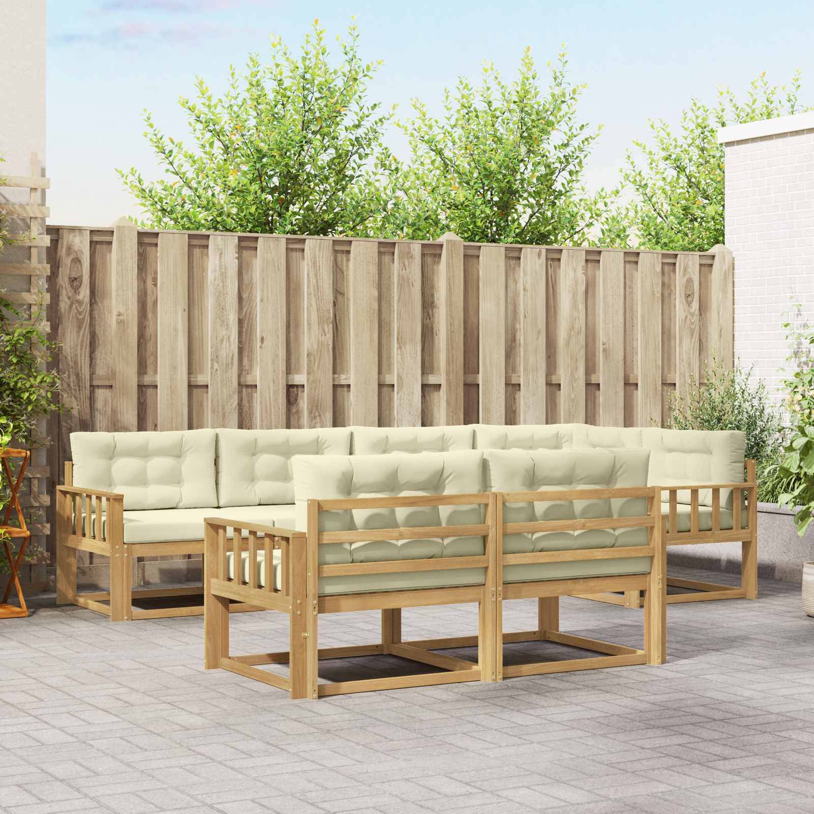 vidaXL Outdoor-Sofagarnitur mit Kissen 6 pcs Weiß und Creme Polyester