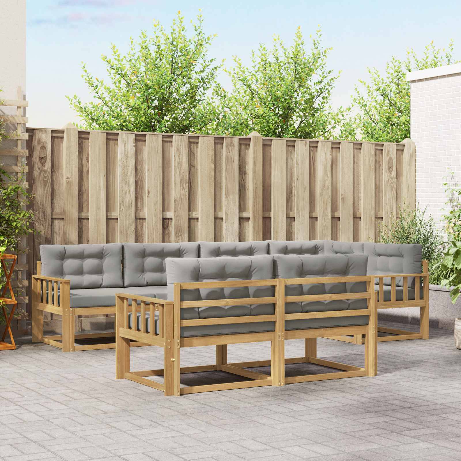 vidaXL Outdoor-Sofagarnitur 6 pcs Weiß und Hellgrau Polyester