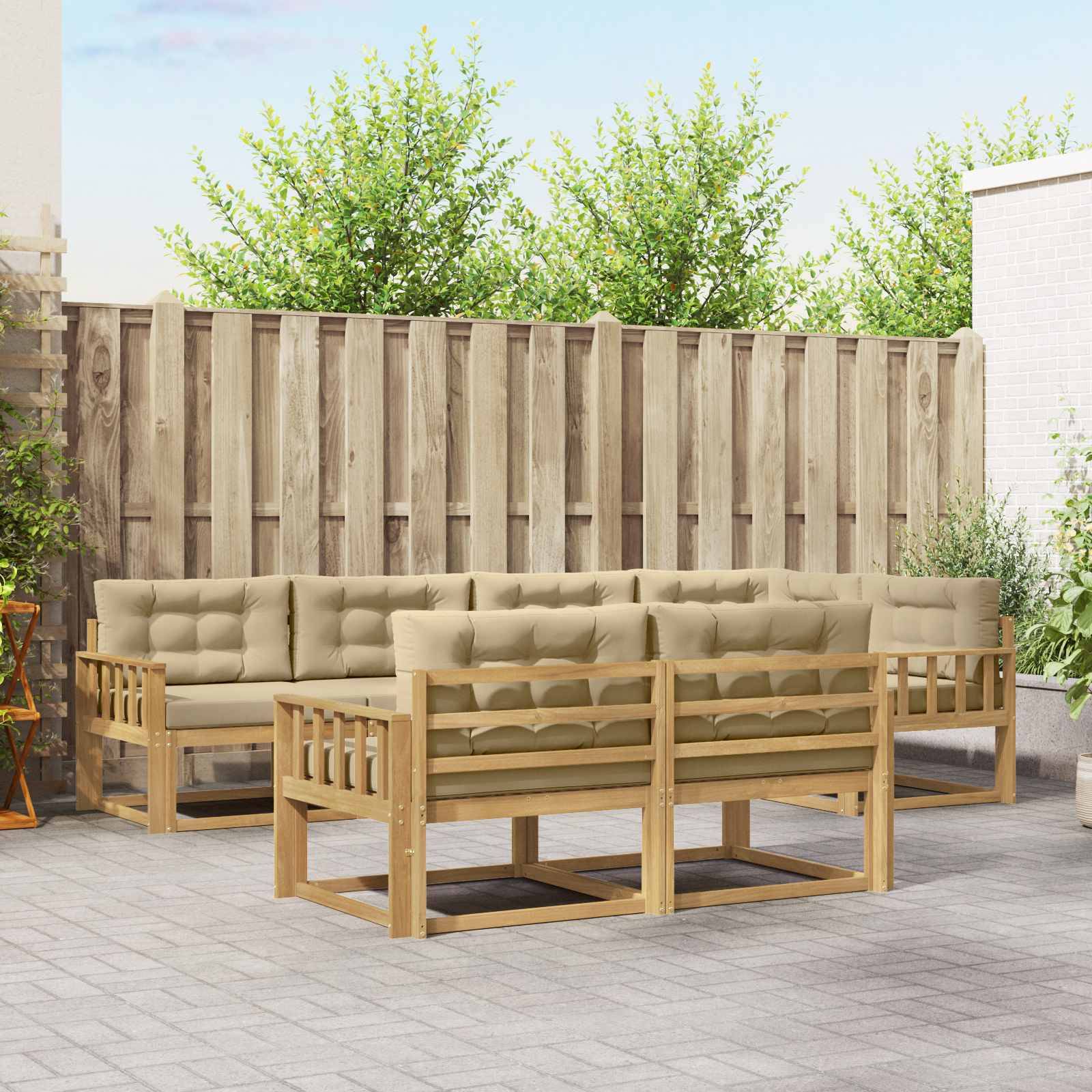vidaXL Outdoor-Sofagarnitur mit Kissen 6 pcs Weiß und Beige Polyester