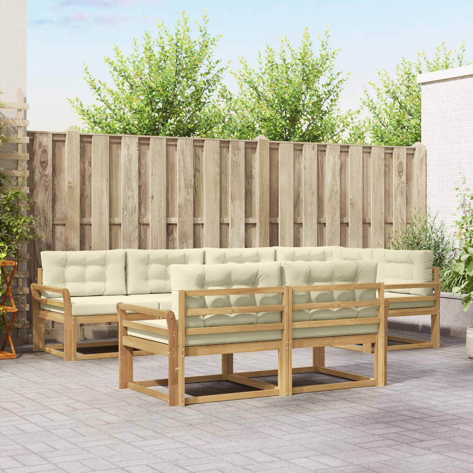 vidaXL Outdoor-Sofagarnitur mit Kissen 6 pcs Weiß und Creme Polyester
